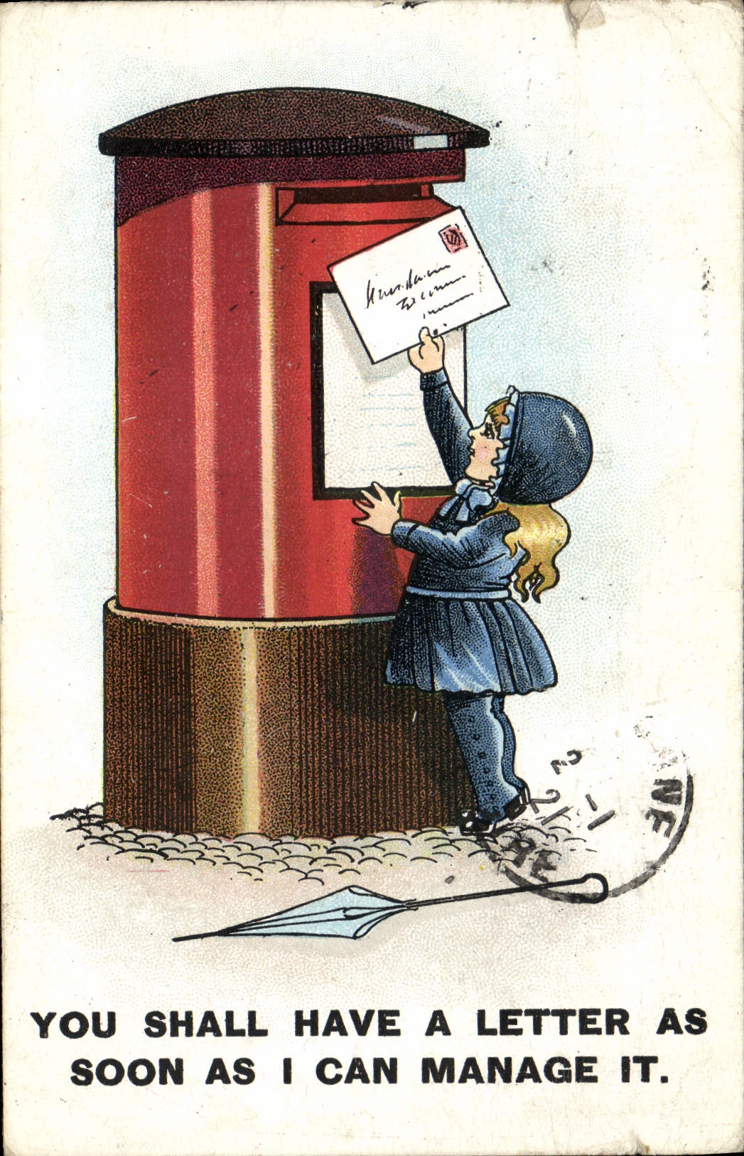 VINTAGE POSTCARD Illustrator Child Letter-box