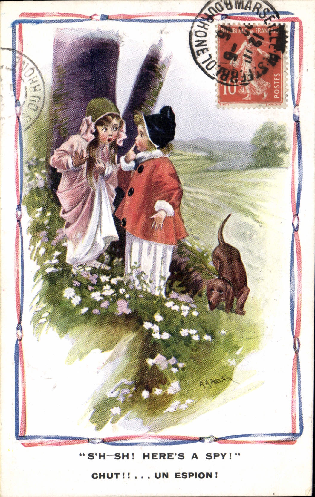 CPA Illustrateur Enfant Chien