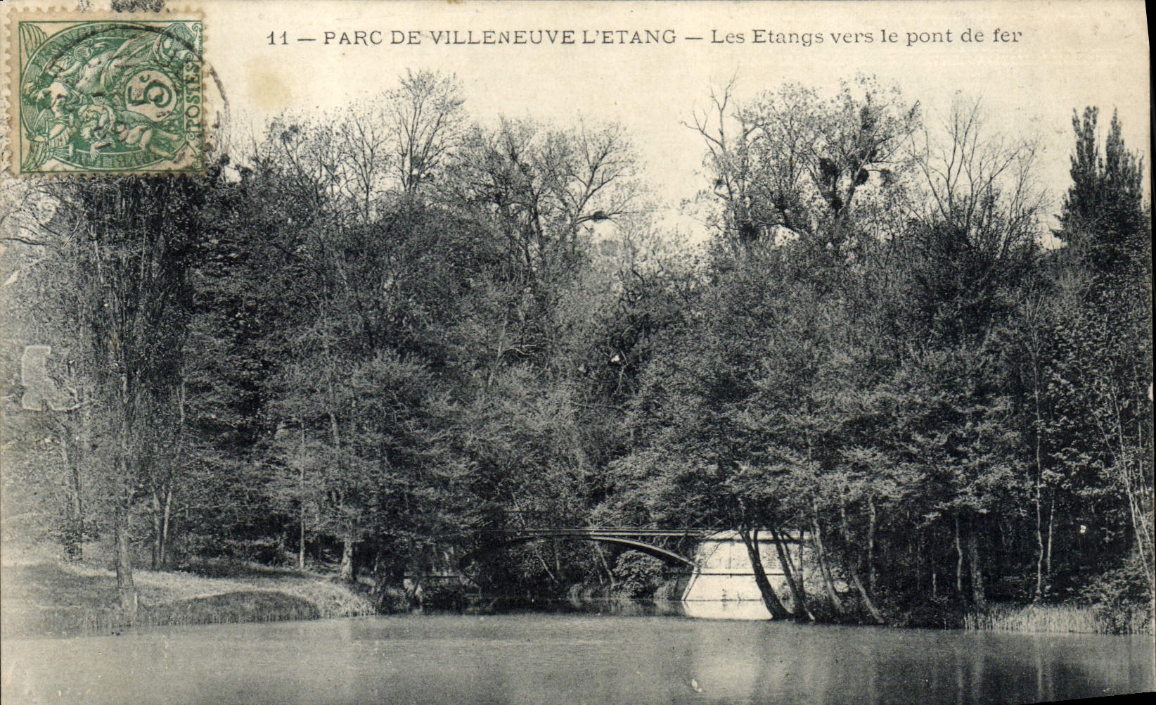 VINTAGE POSTCARD Park Of Villeneuve Etanc Ponds Towards the Iron Bridge