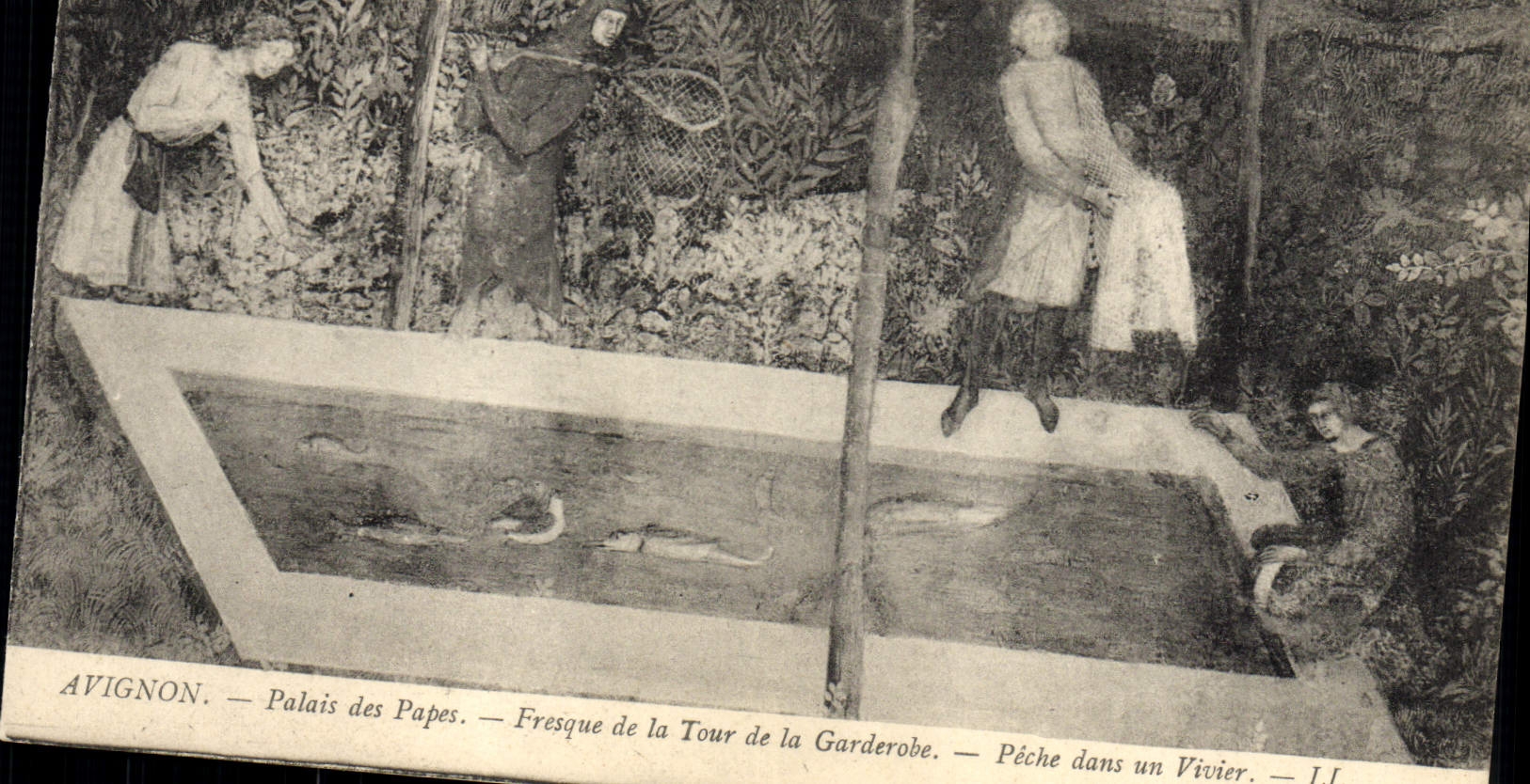 La POSTAL Avignon Palais de la VENDIMIA de los papas Fresco de la torre de Garderobe pesca en una charca de pescados