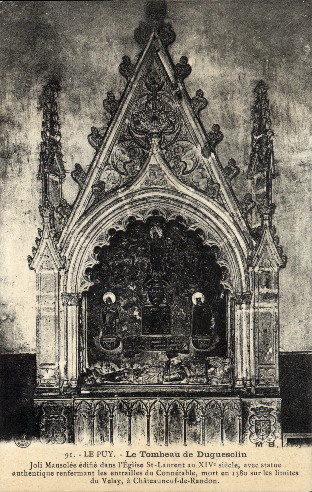 VINTAGE POSTCARD Puy the Tomb of Dugueslin Mausolee builds in the St Laurent church