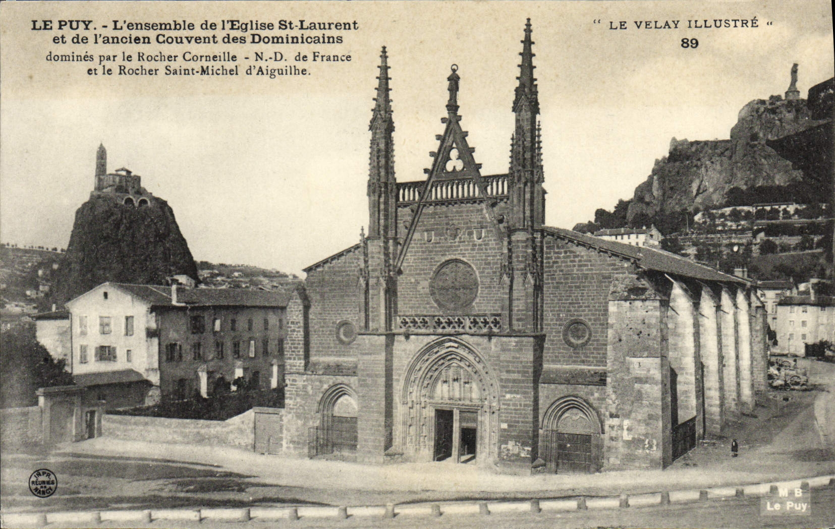 VINTAGE POSTCARD Puy the whole of the St Laurent church and the old convent of the Dominican ones