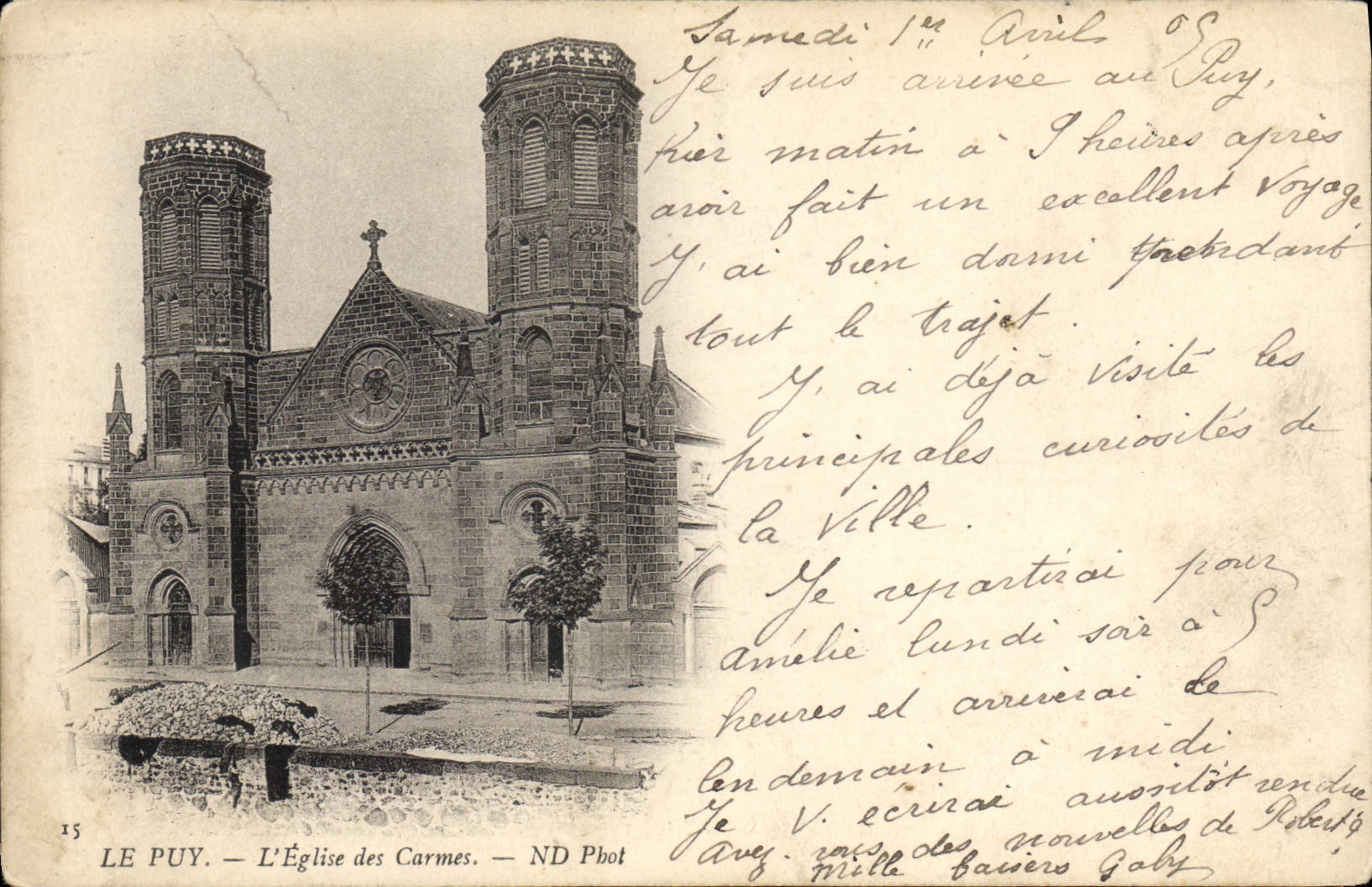 POSTAL Puy de la VENDIMIA en Velay la iglesia de los frailes carmelitas