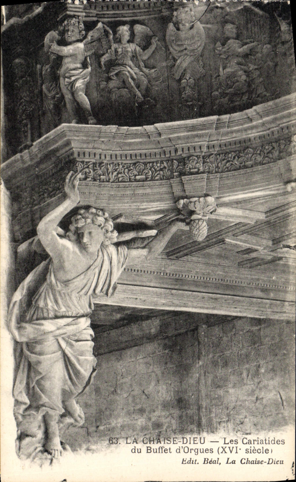 VINTAGE POSTCARD the Chair God Caryatids of the organ case