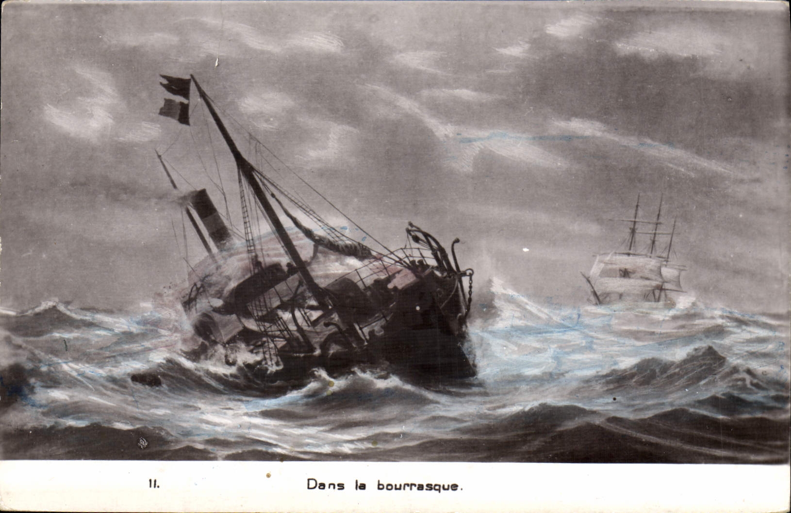 CPA Bateau Dans la bourrasque
