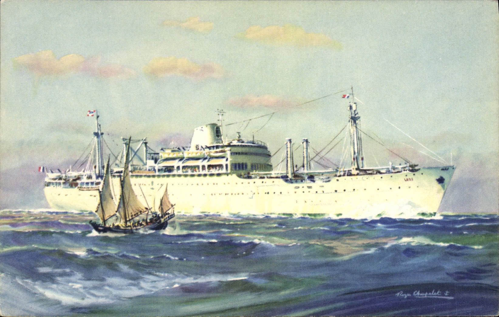 CPA Bateau Compagnie des Messageries Maritimes Laos 