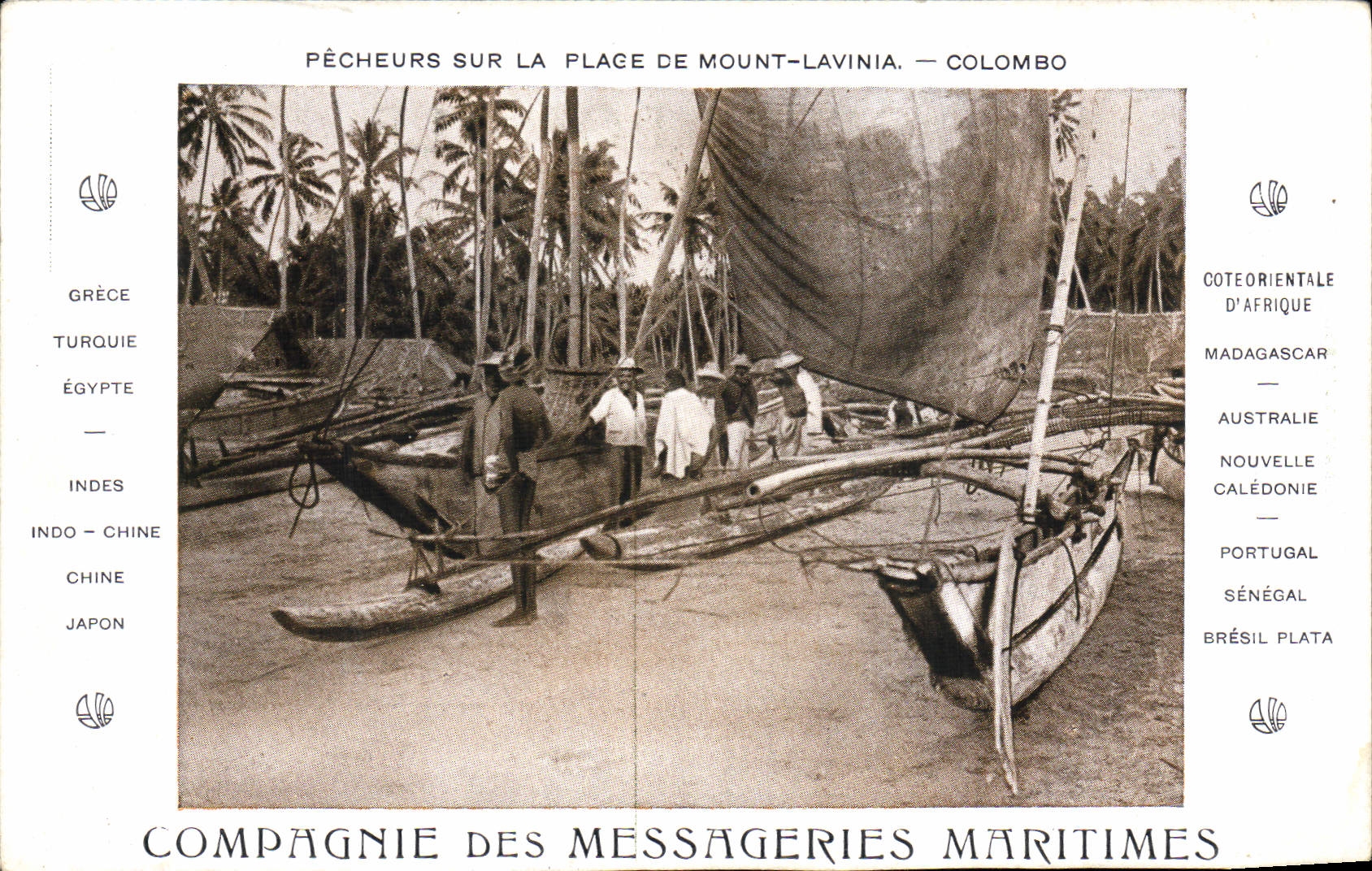 CPA Bateau Compagnie des Messageries Maritimes Pecheurs sur la plage de Mount Lavinia Colombo