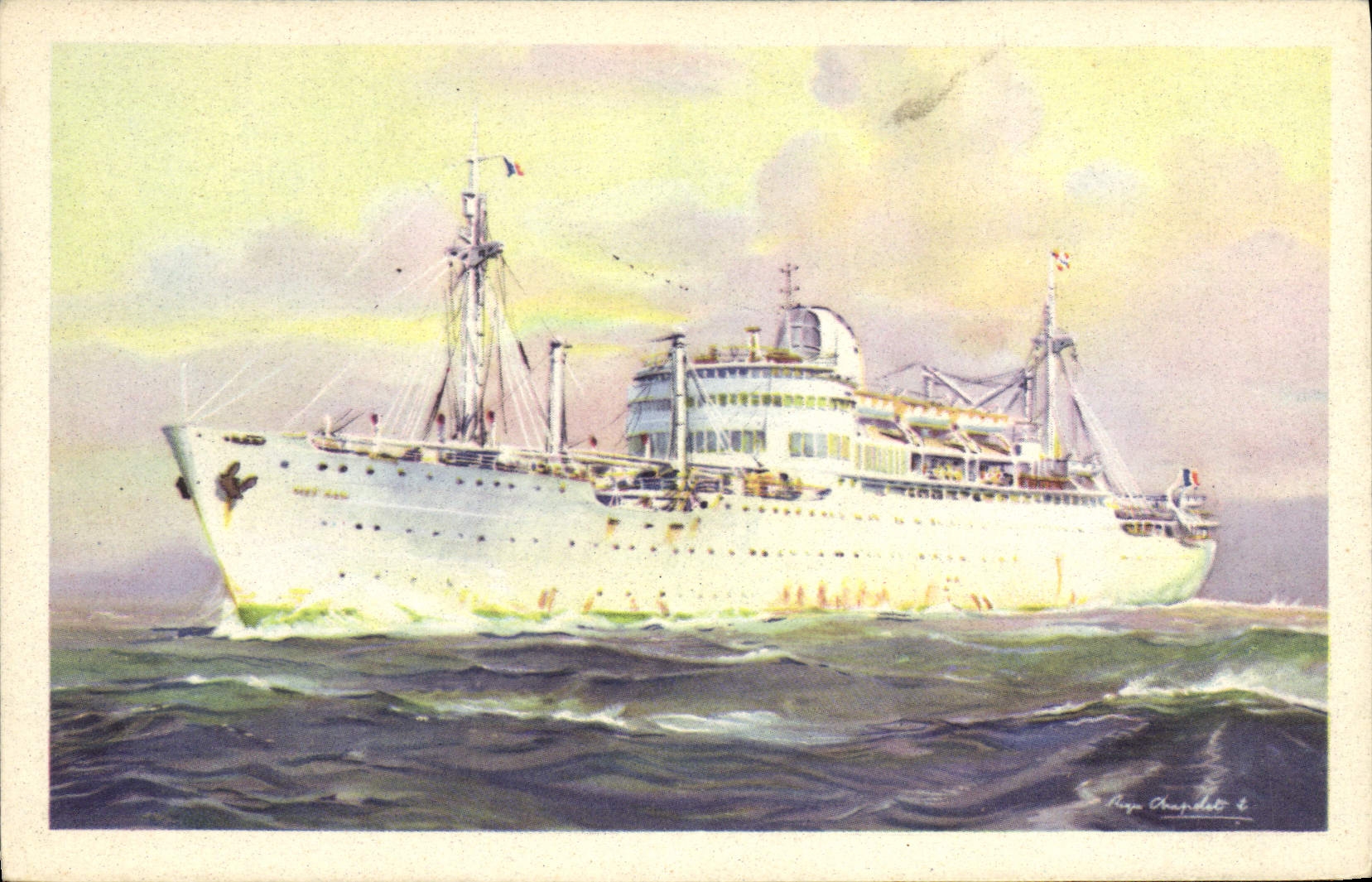 VINTAGE POSTCARD Boat Company of the Maritime Transport Vietnam Steamer