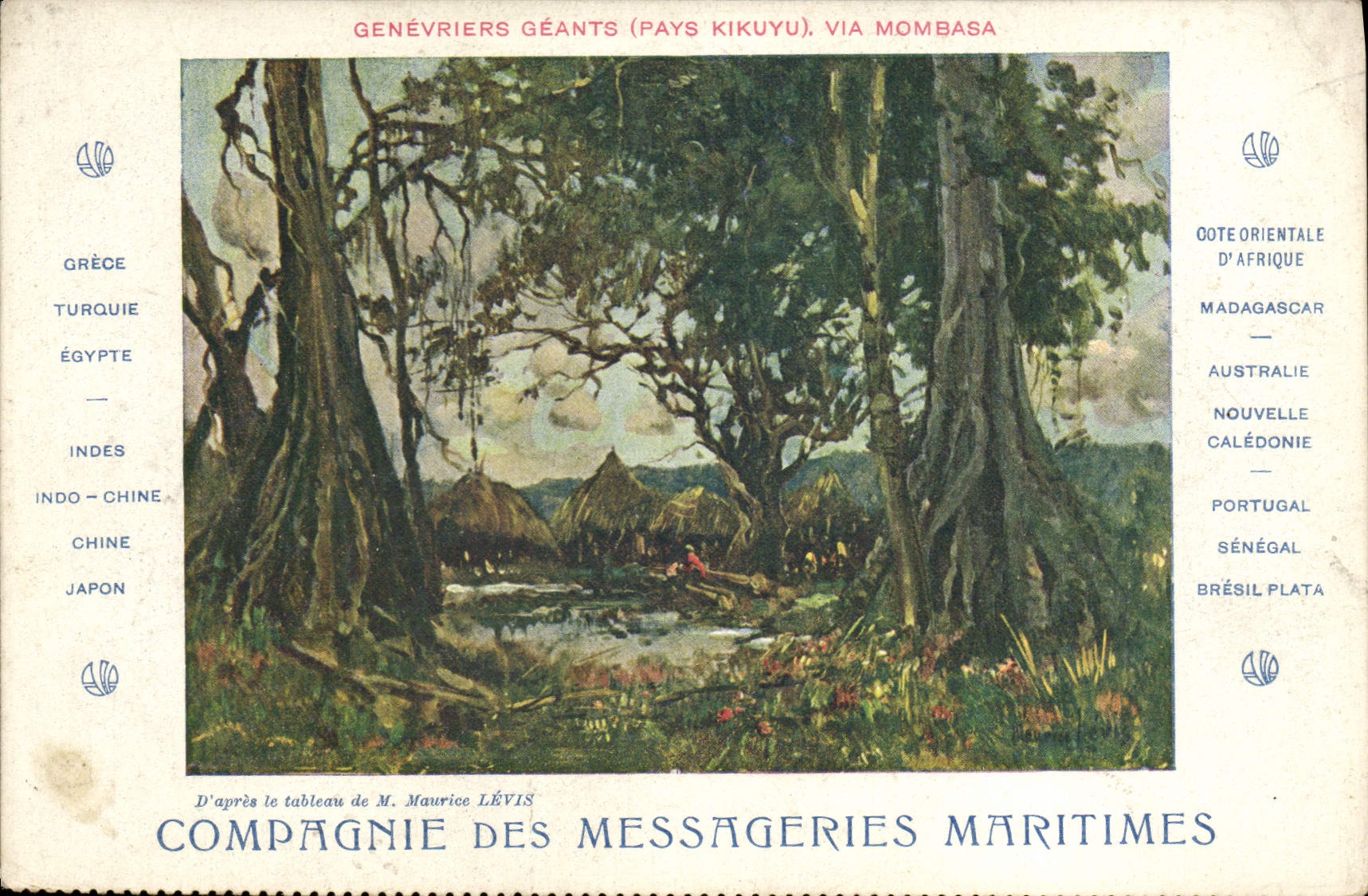 CPA Bateau Compagnie des Messageries Maritimes Genevriers geants pays Kikuyu Via Mombasa