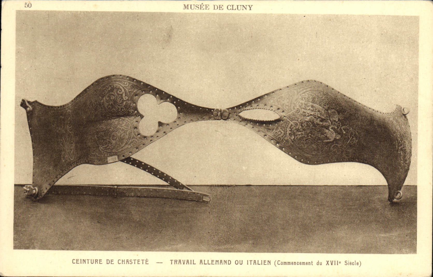 VINTAGE POSTCARD Nu erotic Femme Girdles Musee chastity of Cluny Paris Travail German or Italian