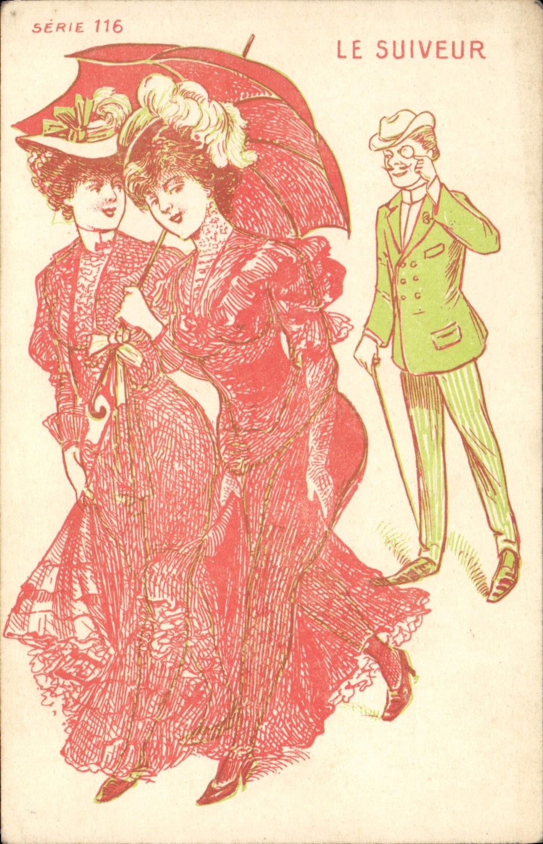 VINTAGE POSTCARD Naked erotic Woman the follower