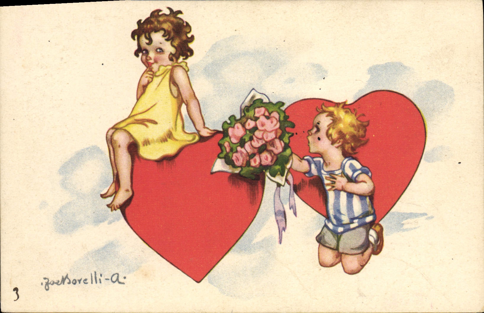 CPA Fantaisie Illustrateur Enfants Coeur