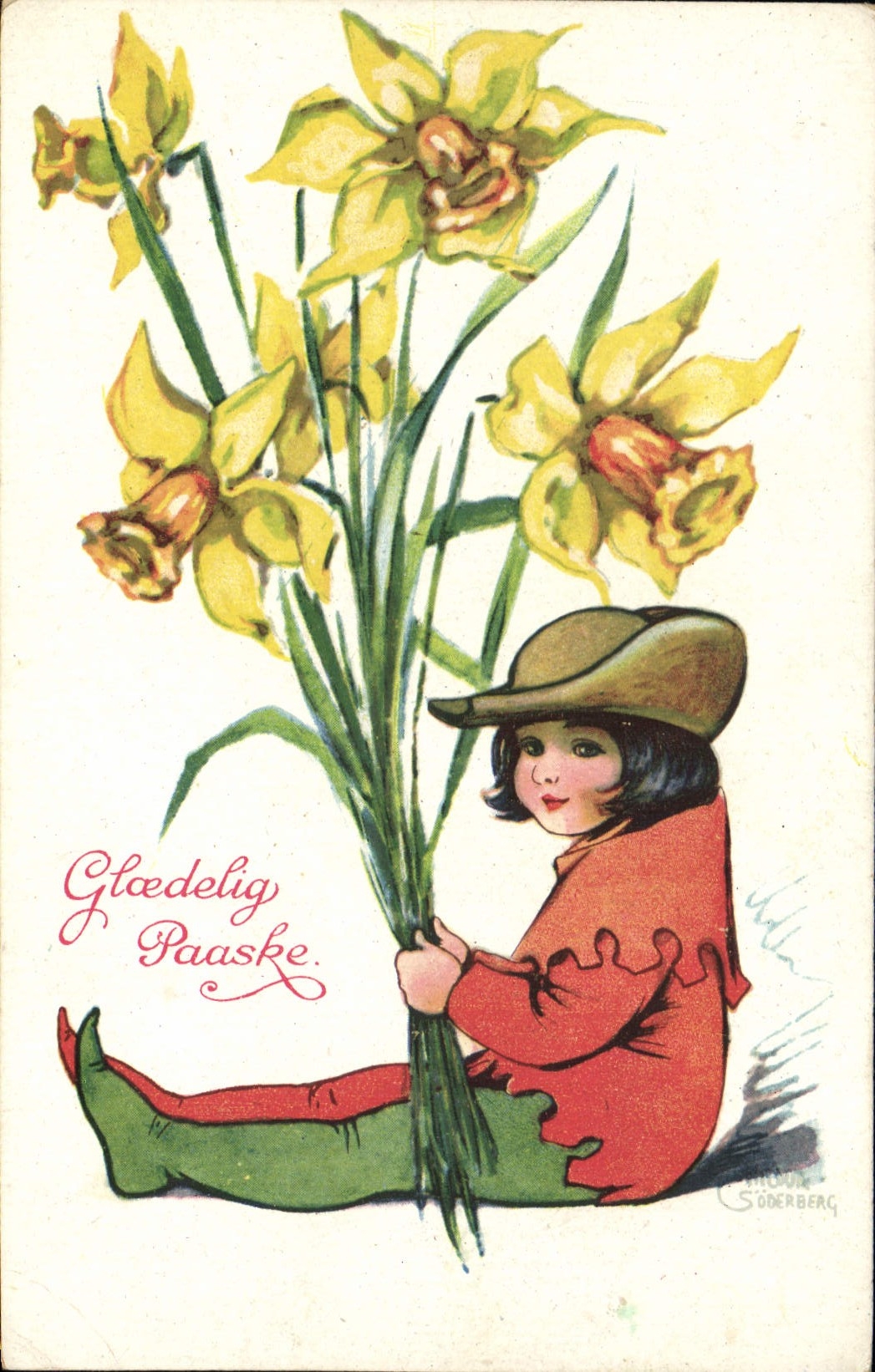VINTAGE POSTCARD Fantasy Illustrator Child Goberberg Flowers