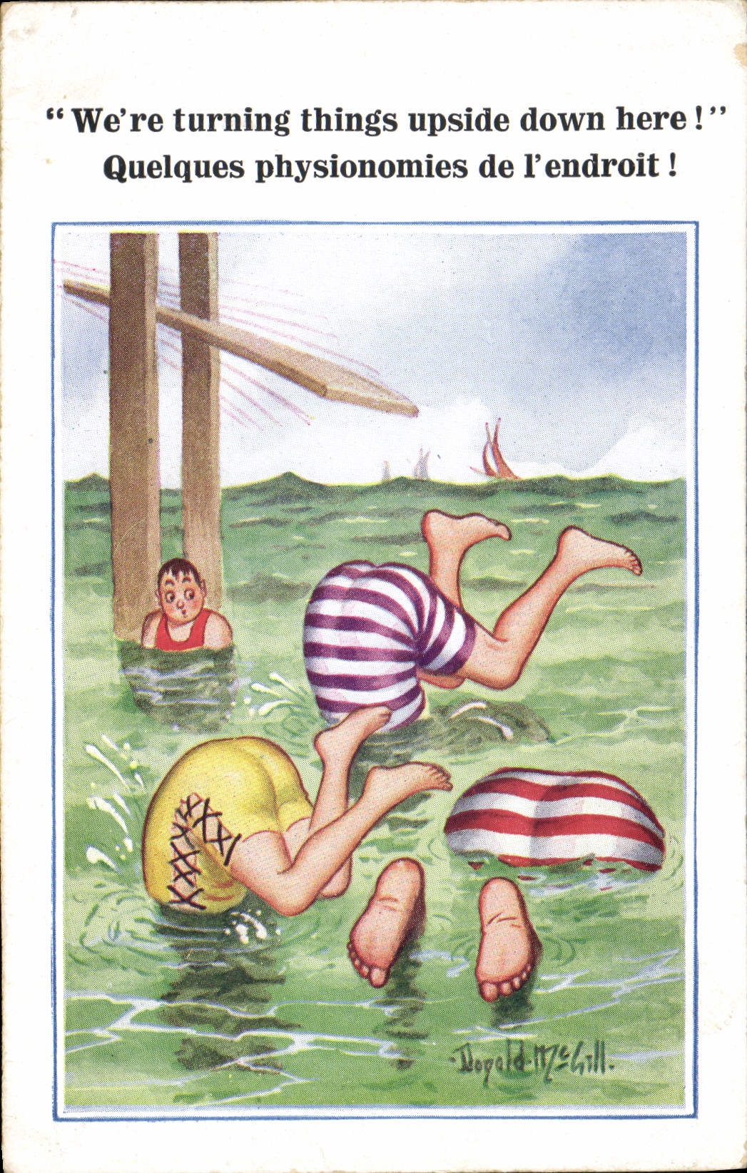 VINTAGE POSTCARD Fantasy Illustrator Bathing suit Donald Mc Gill
