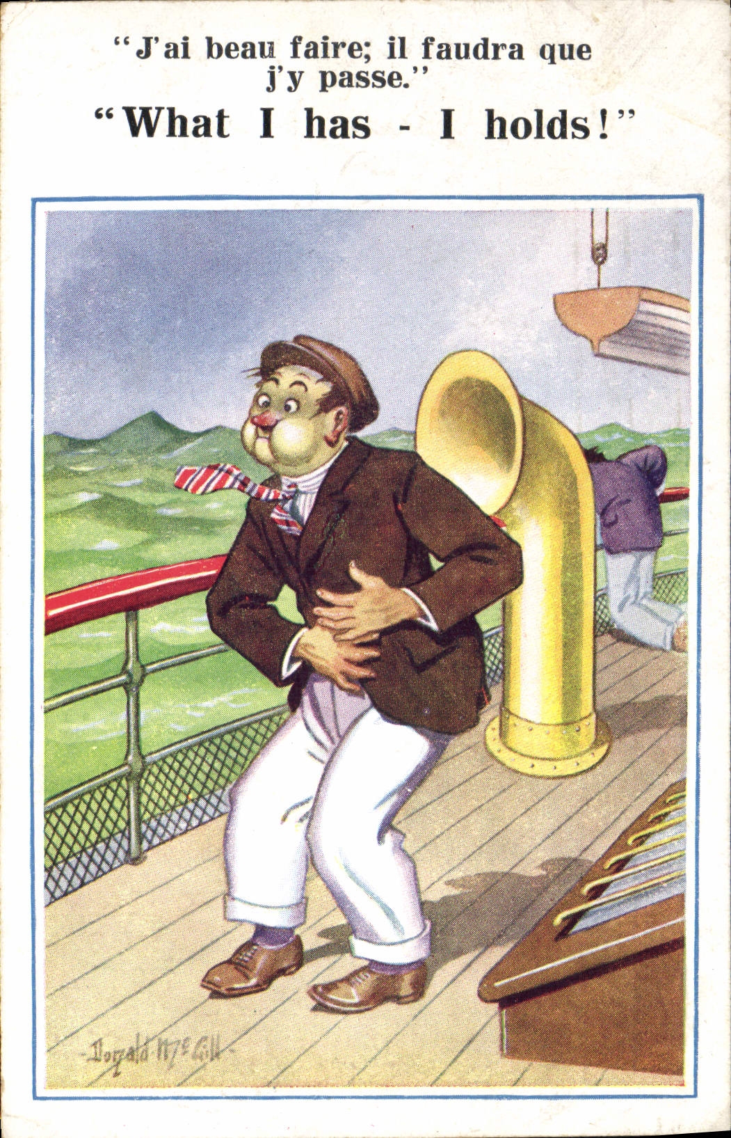 CPA Fantaisie Illustrateur Homme malade Bateau Donald Mc Gill