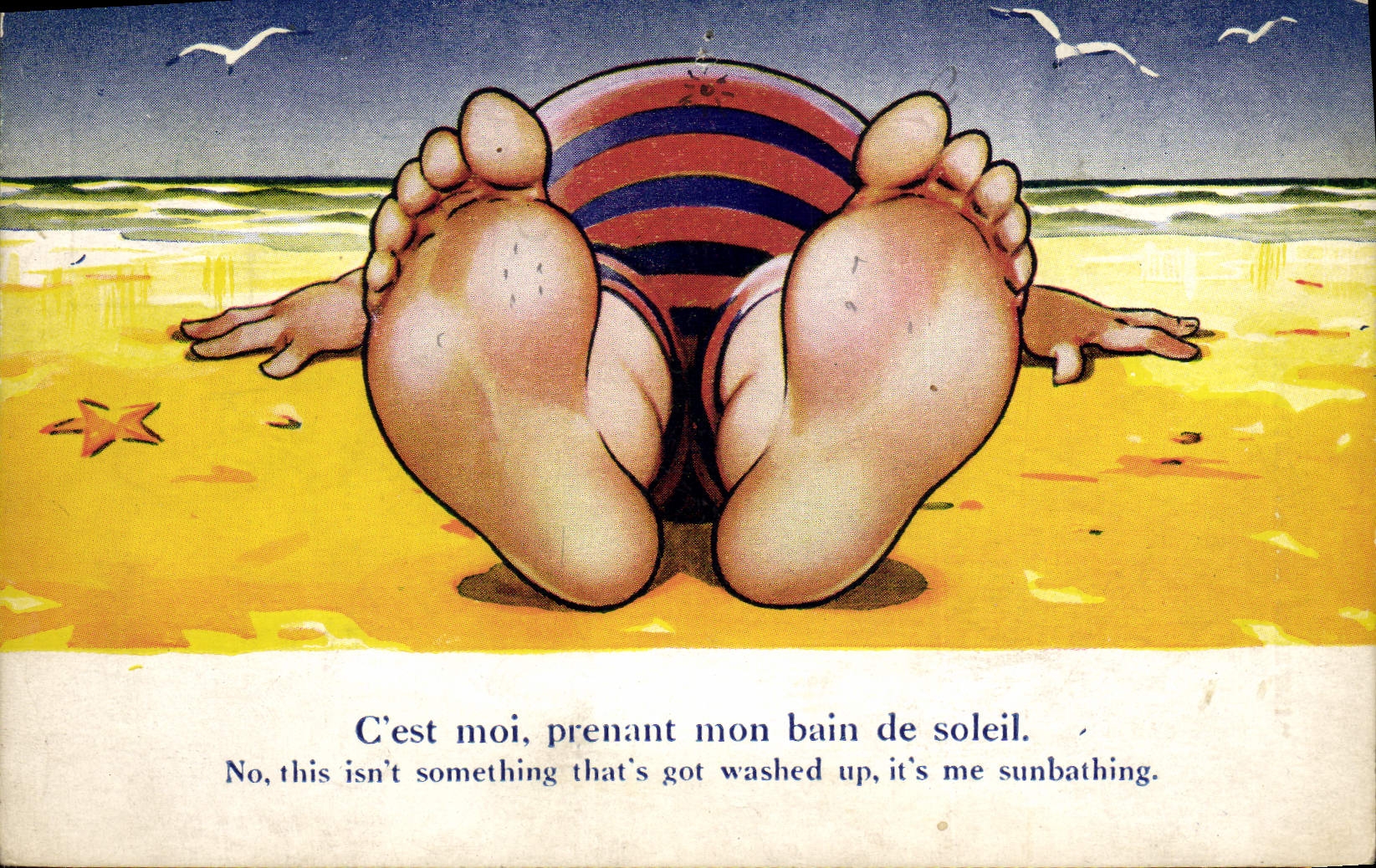 CPA Fantaisie Illustrateur Femme forte a la plage 