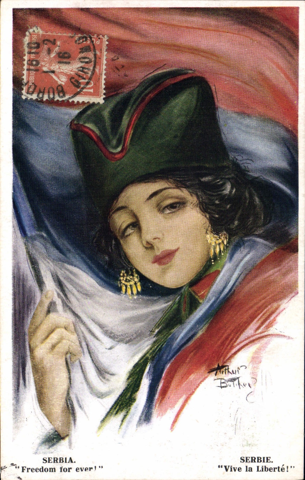 CPA Fantaisie Illustrateur Serbie Serbia Drapeau 