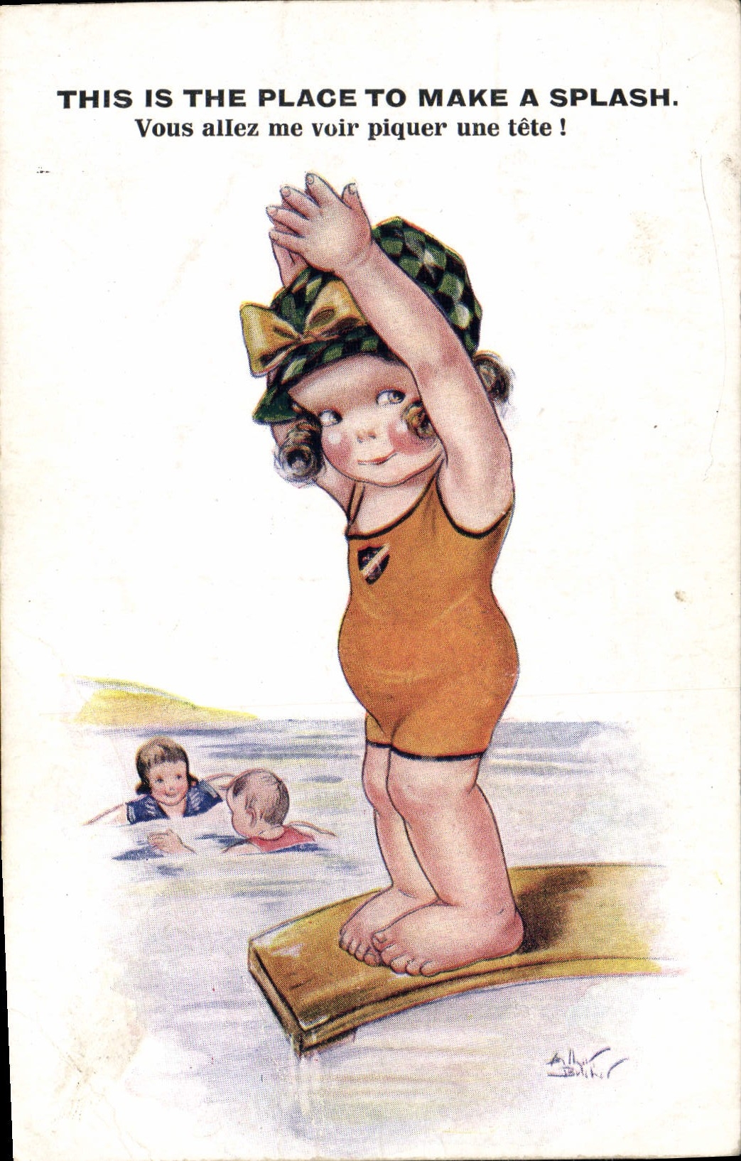 CPA Fantaisie Illustrateur Enfant Maillot de bain