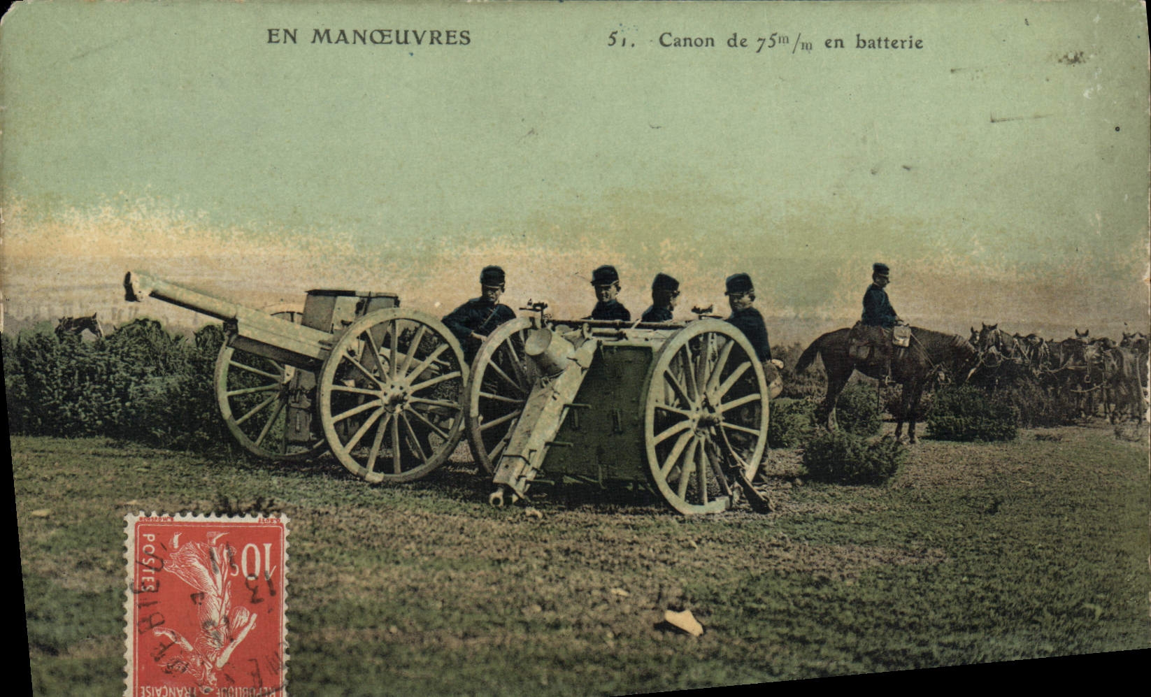 POSTAL Militaria Canon de la VENDIMIA de 75 milímetros fuera de la batería