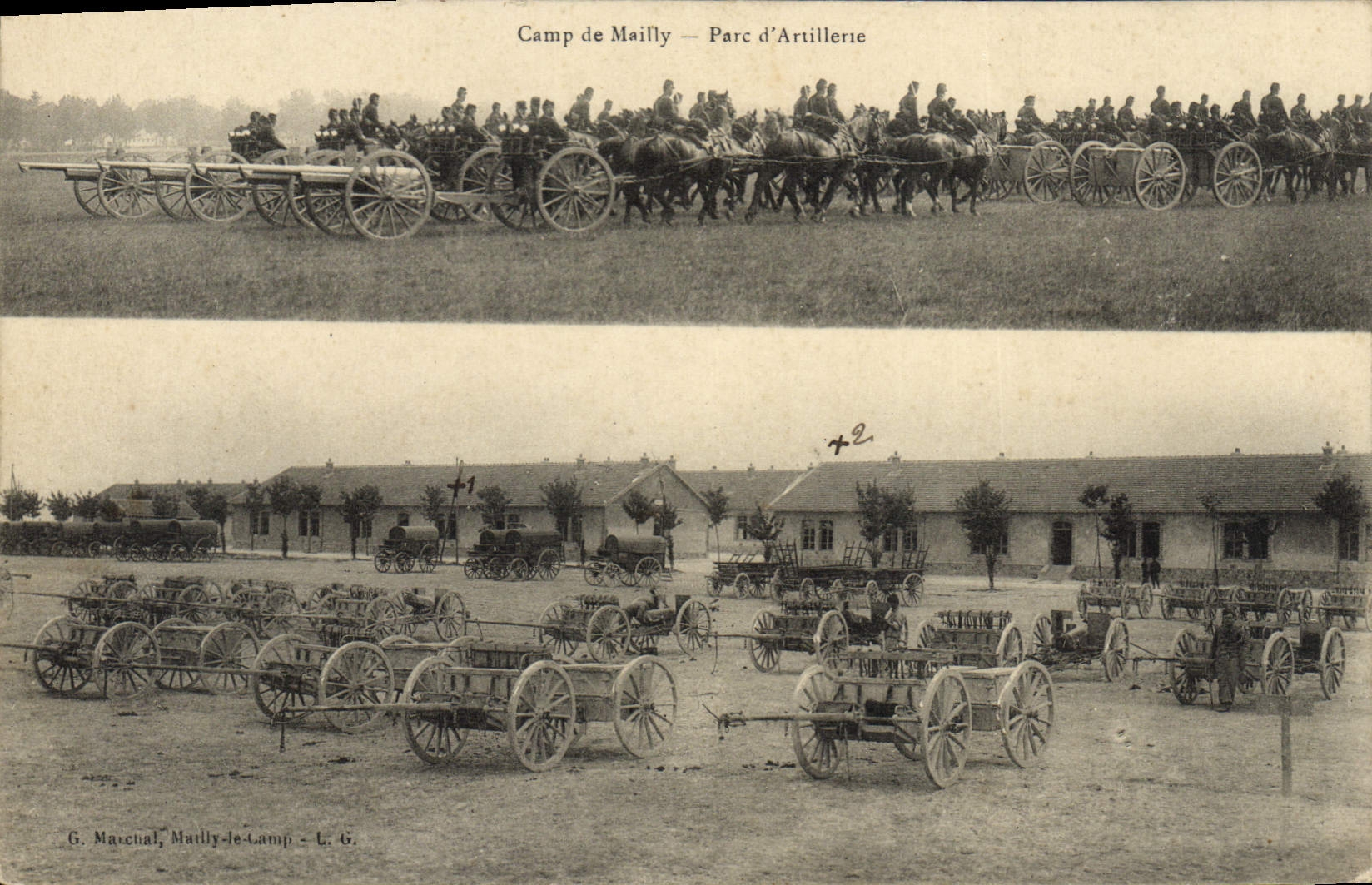 Campo de Militaria de la POSTAL de la VENDIMIA del parque de Mailly de artillería