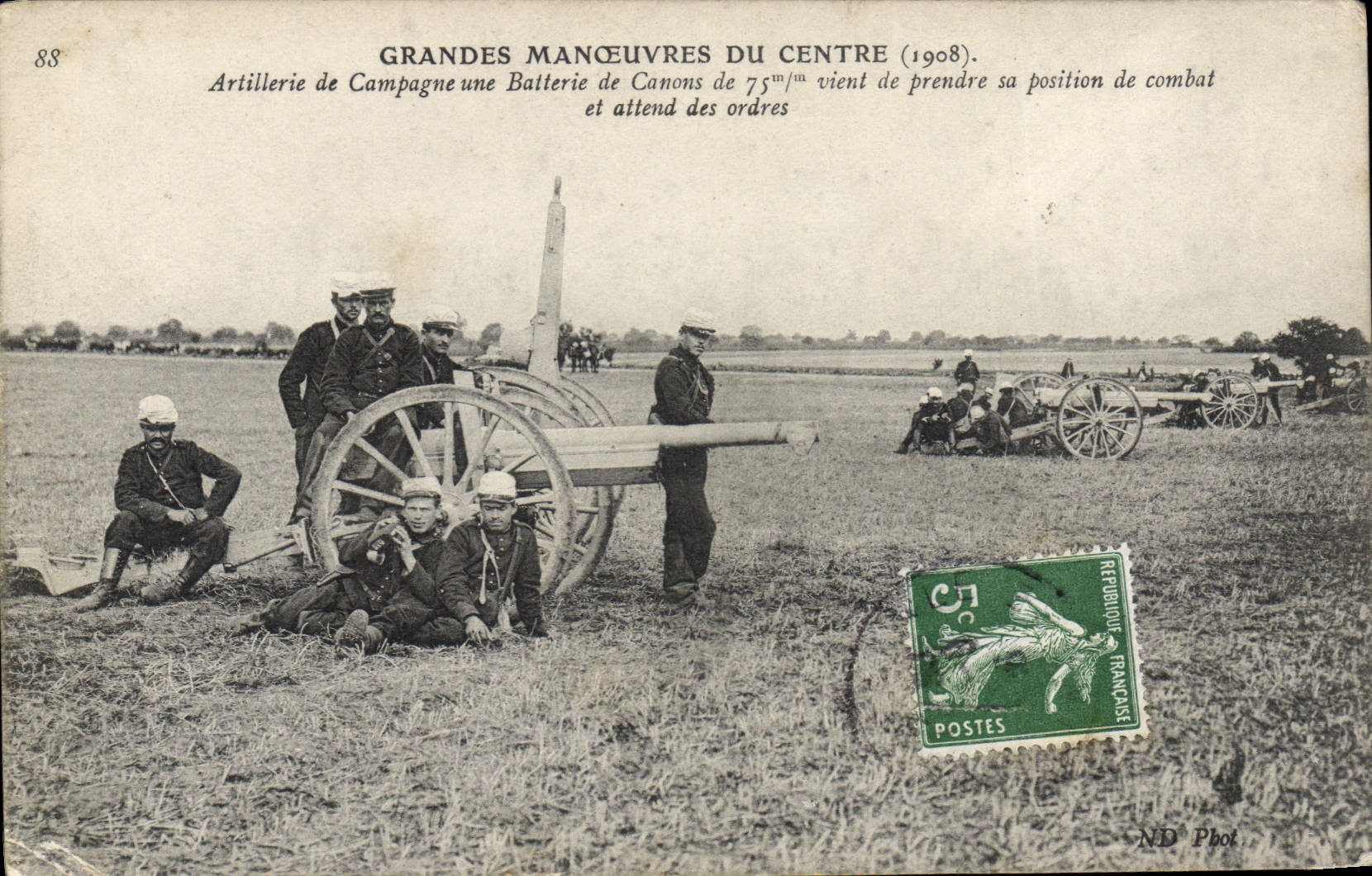 VINTAGE POSTCARD Militaria army maneuvers of the Center Field artillery a battery of artillery of 75mm