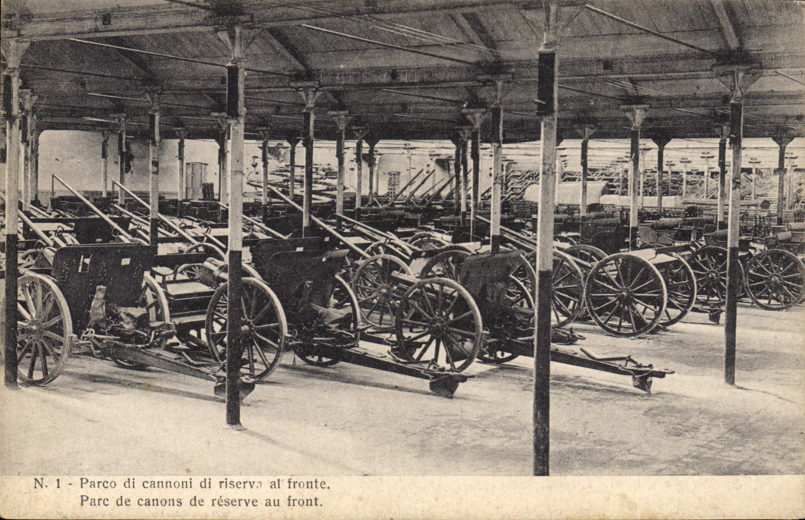 VINTAGE POSTCARD Militaria Park of guns of reserve to the face