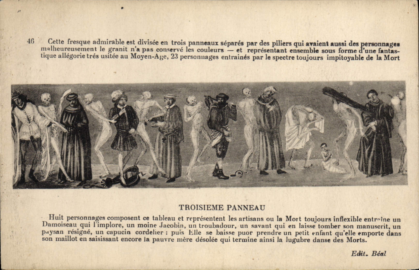 VINTAGE POSTCARD the Chair God Dances macabre Third panel