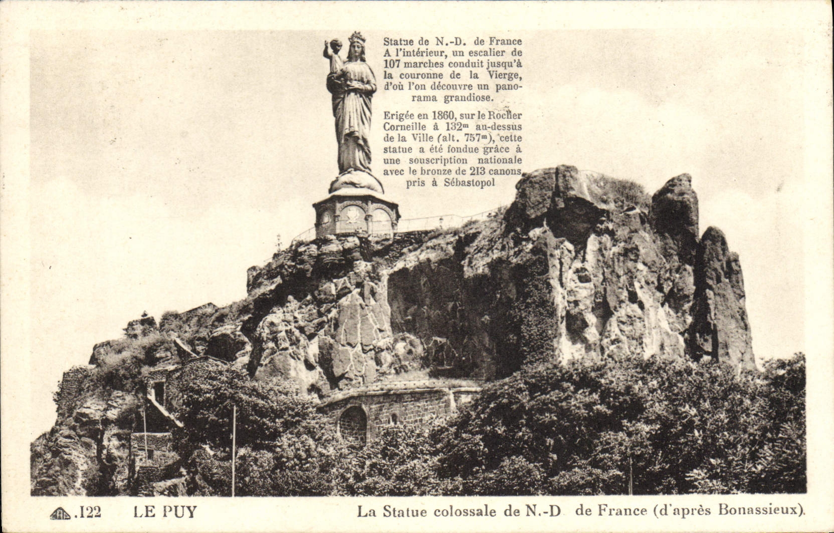 VINTAGE POSTCARD Puy in Velay the colossal Nd statue of France