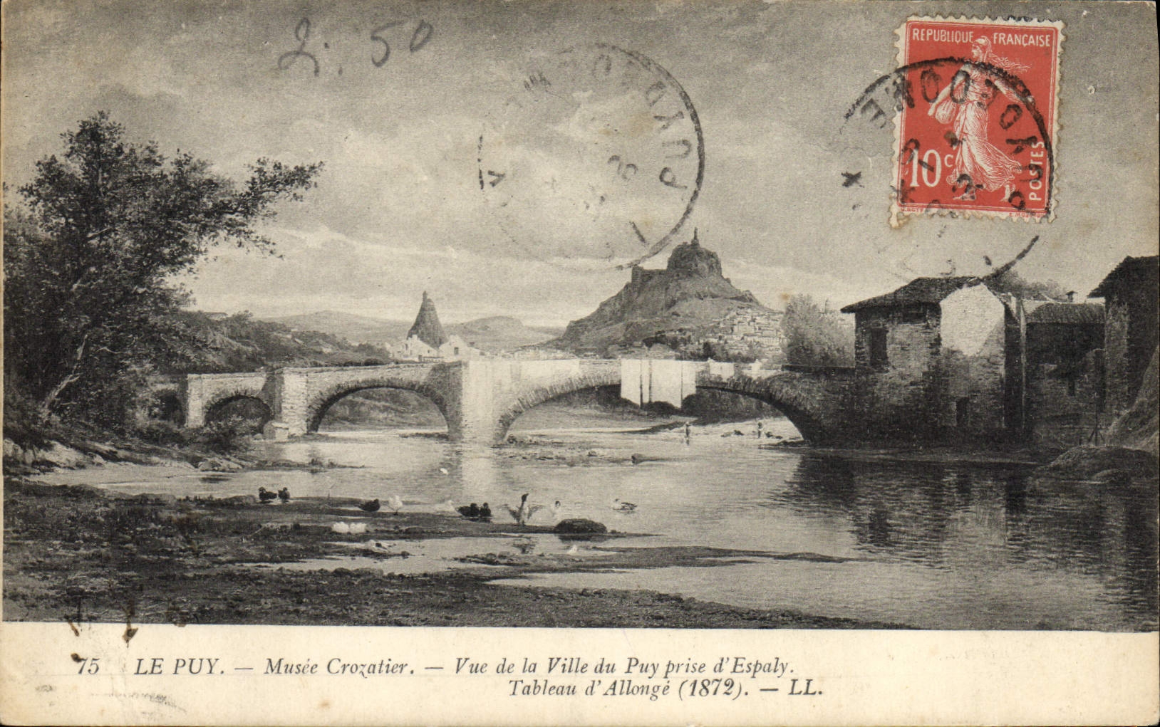 CPA Le Puy en Velay Musee Crozatier Vue de la ville du Puy prise d'Espaly Tableau d'Allonge 