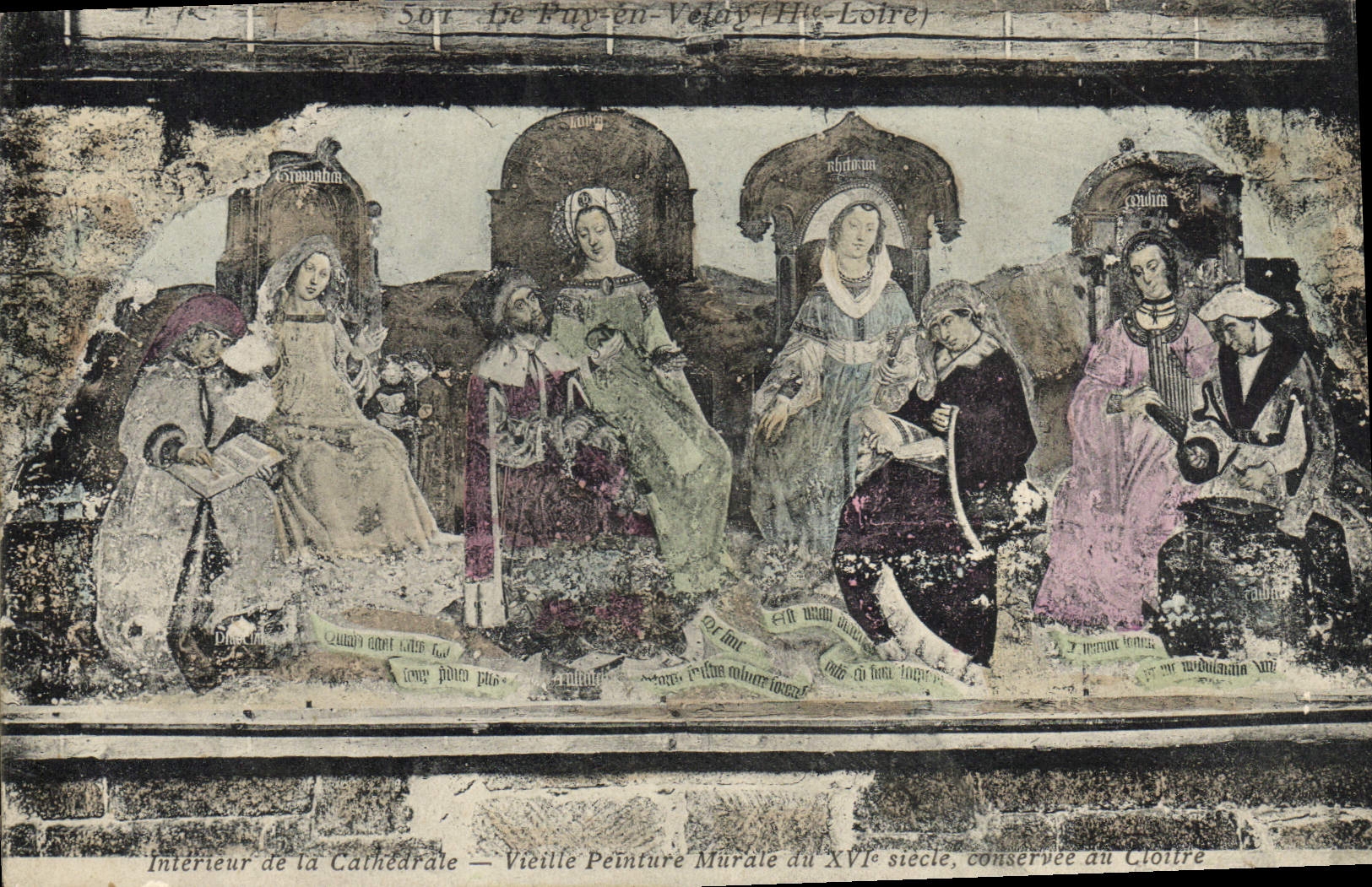 CPA Le Puy en Velay Interieur de la cathedrale Vieille peinture murale conservee au cloitre