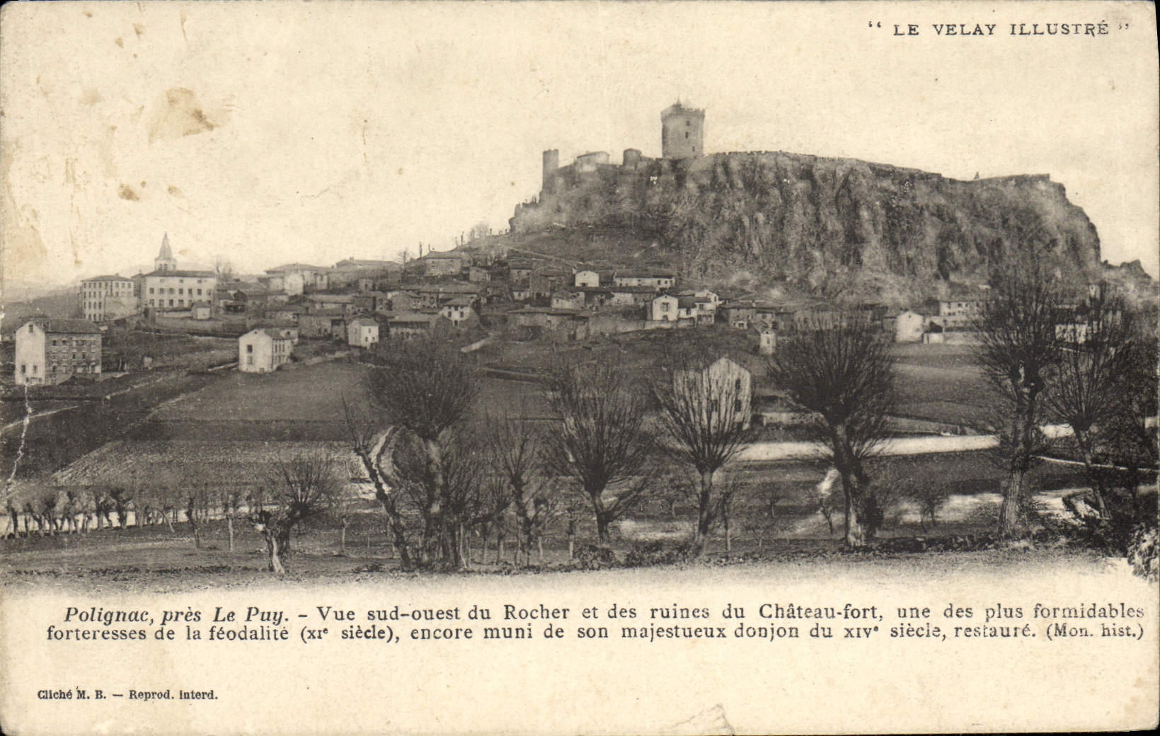 VINTAGE POSTCARD Puy Polignac Seen Southern ouesdt of the rock and the ruins of the strong castle