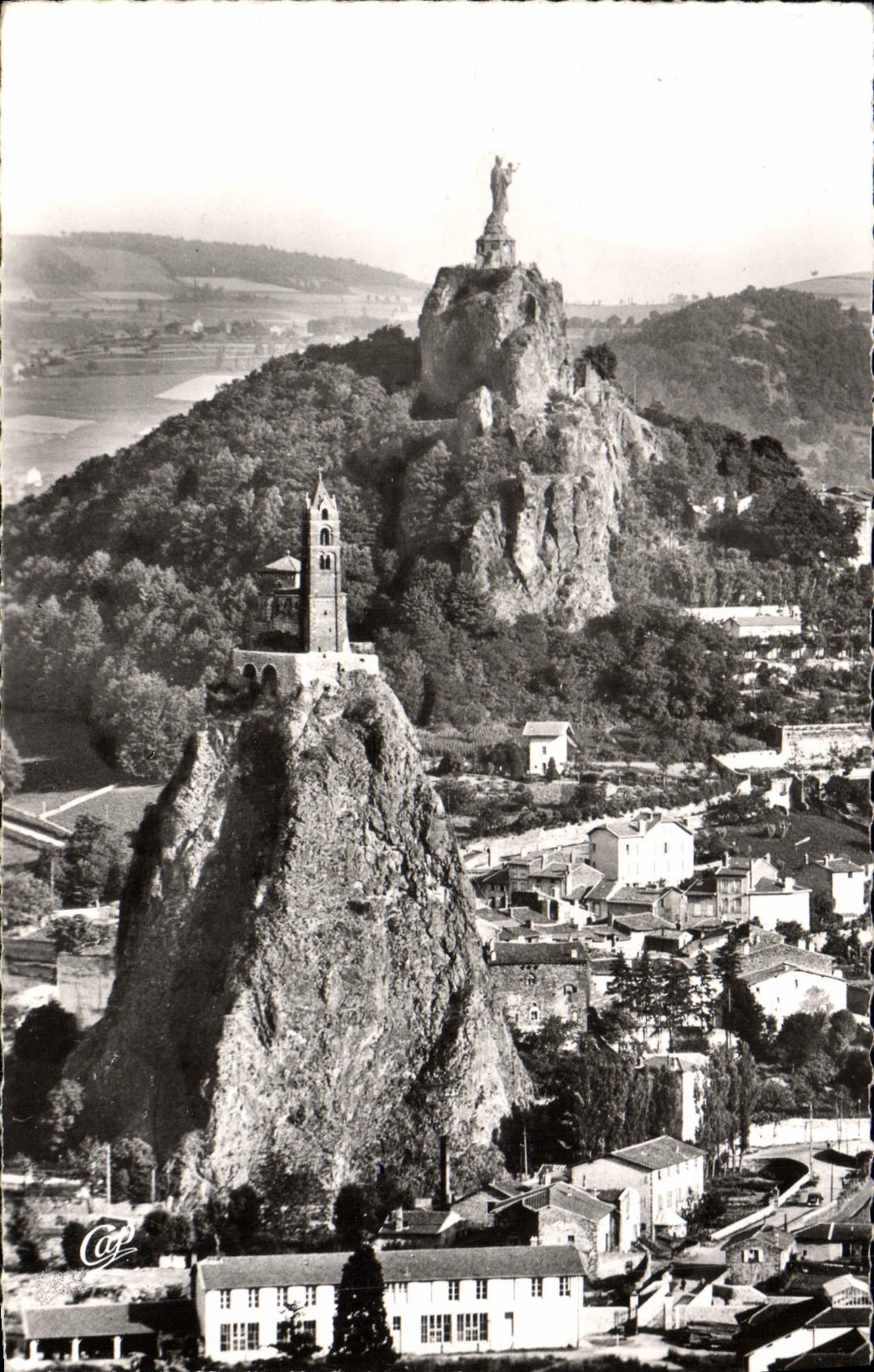 VINTAGE POSTCARD Puy the Rocks Saint Michel and Crow and the Statue of Notre Dame de France