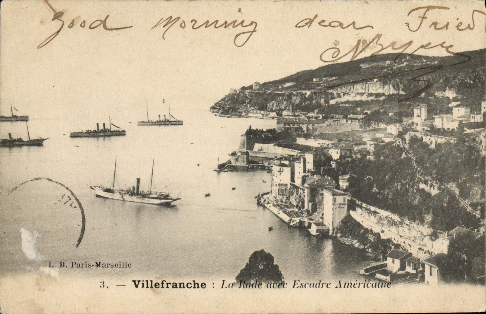 VINTAGE POSTCARD Villefranche On Sea roads with American squadron Boats
