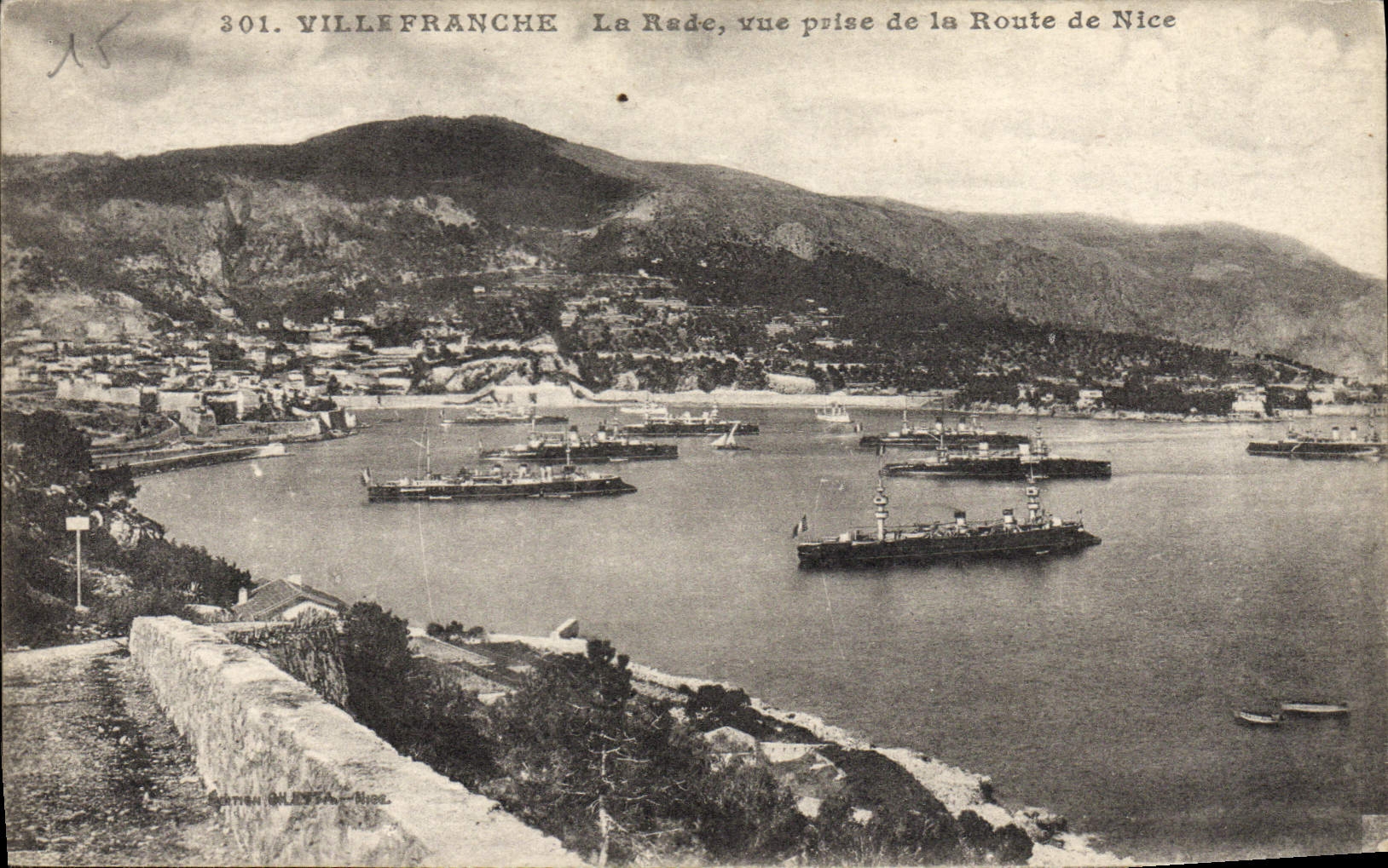 VINTAGE POSTCARD Villefranche On Sea roads Seen from of the road of Nice Boats