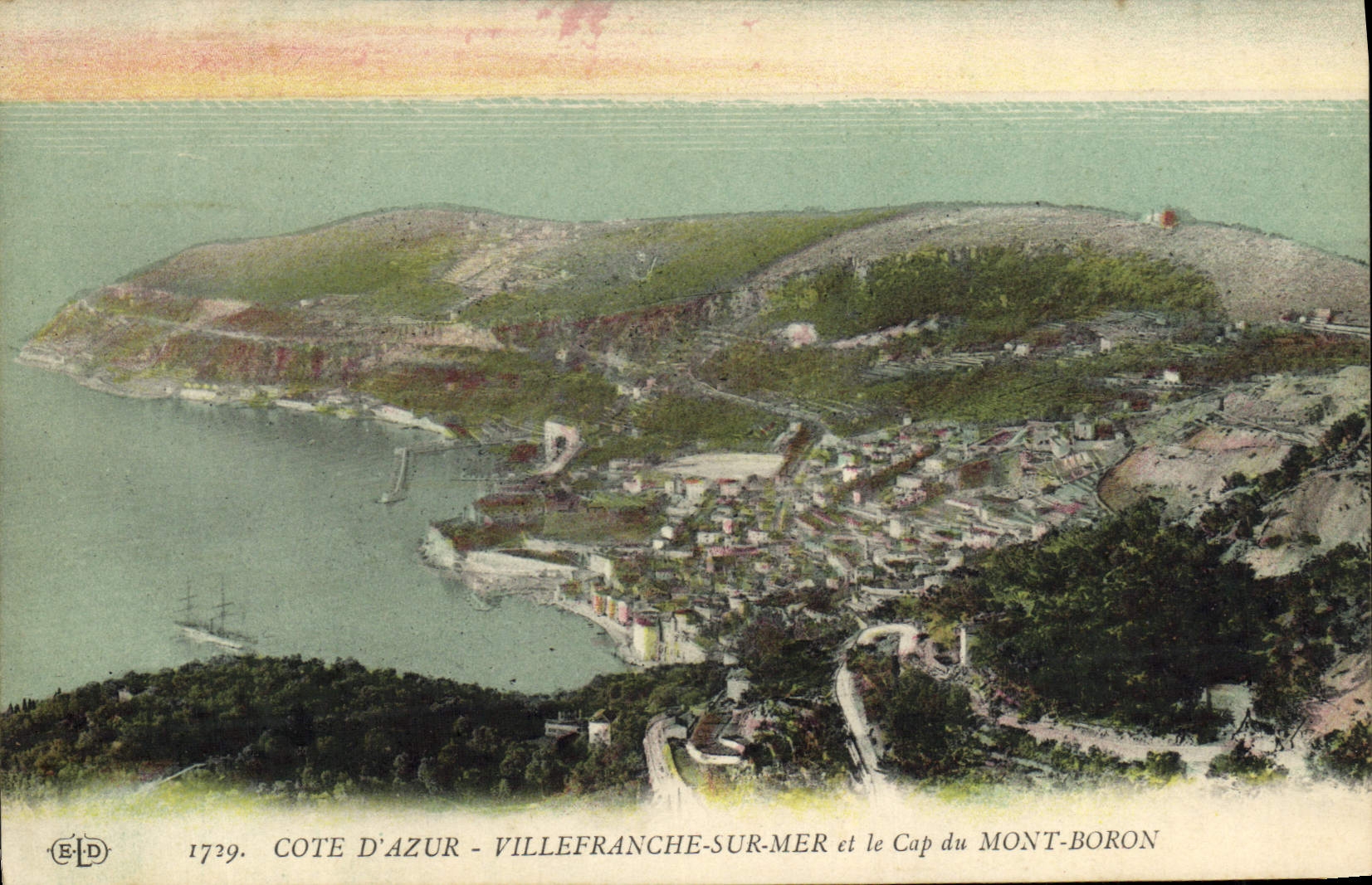 VINTAGE POSTCARD Villefranche On Sea and the Cape of the Boron Mount