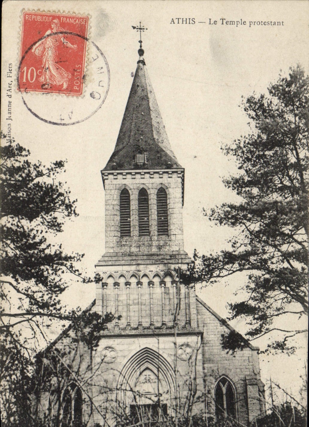 Templo del Protestant de Athis de la POSTAL de la VENDIMIA