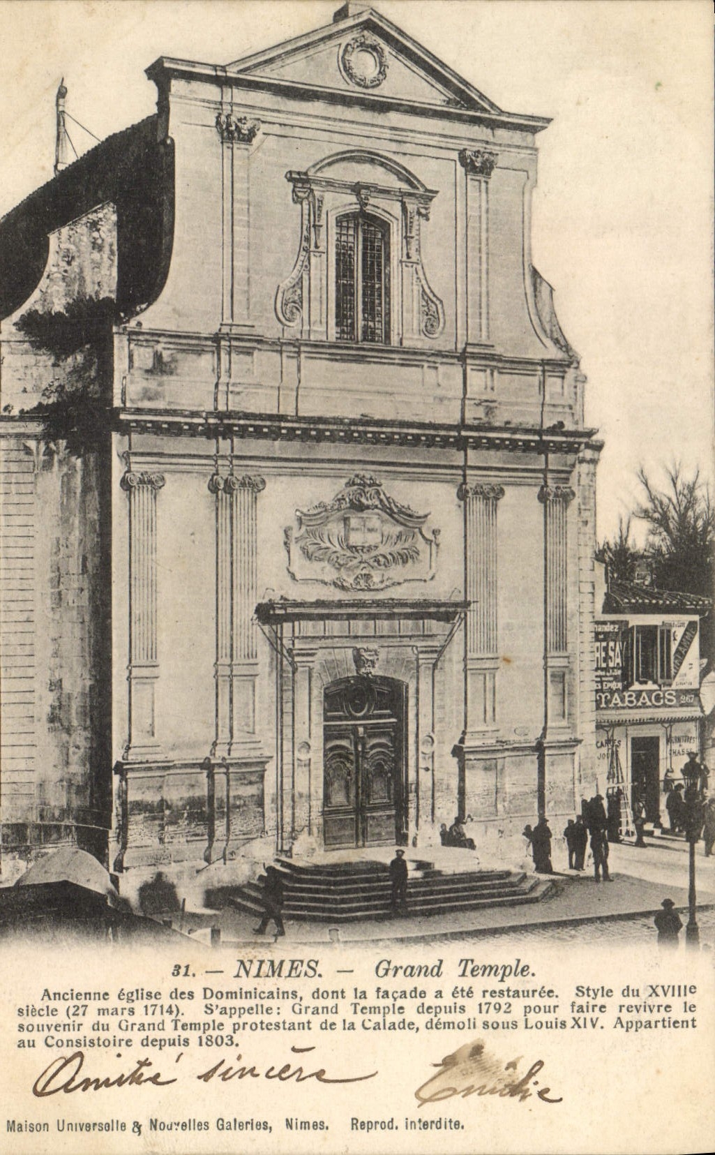 Templo grande de Nimes de la POSTAL de la VENDIMIA