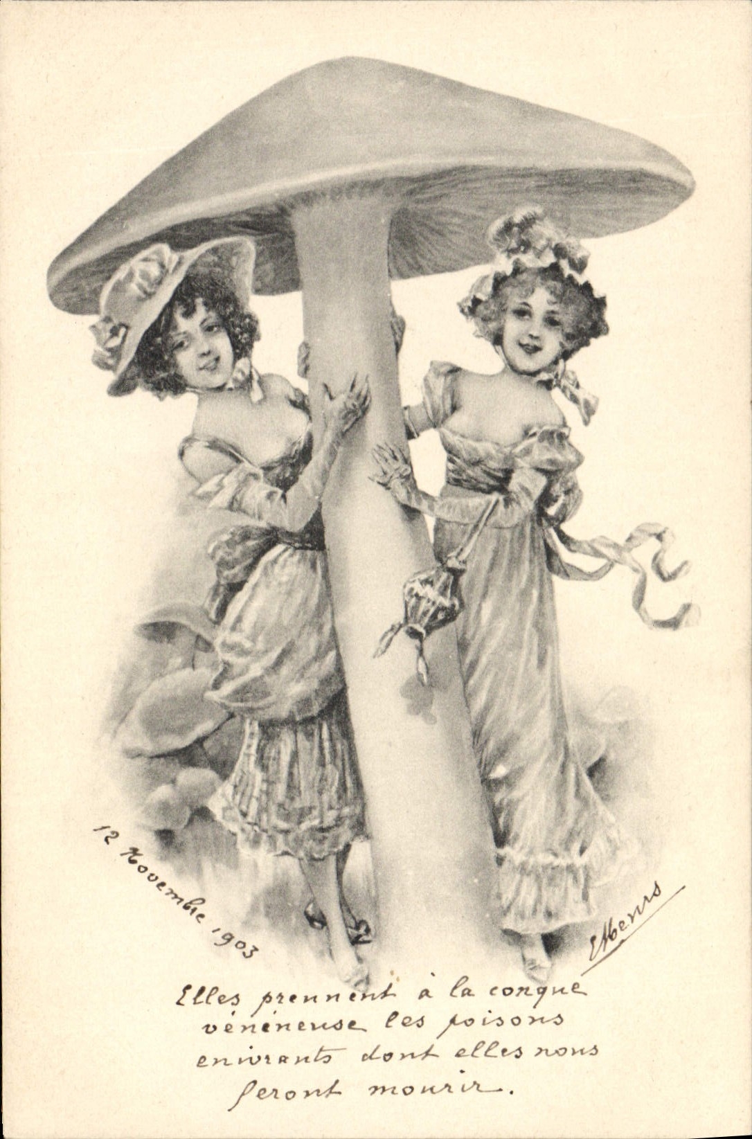VINTAGE POSTCARD Mushroom Mushrooms Women