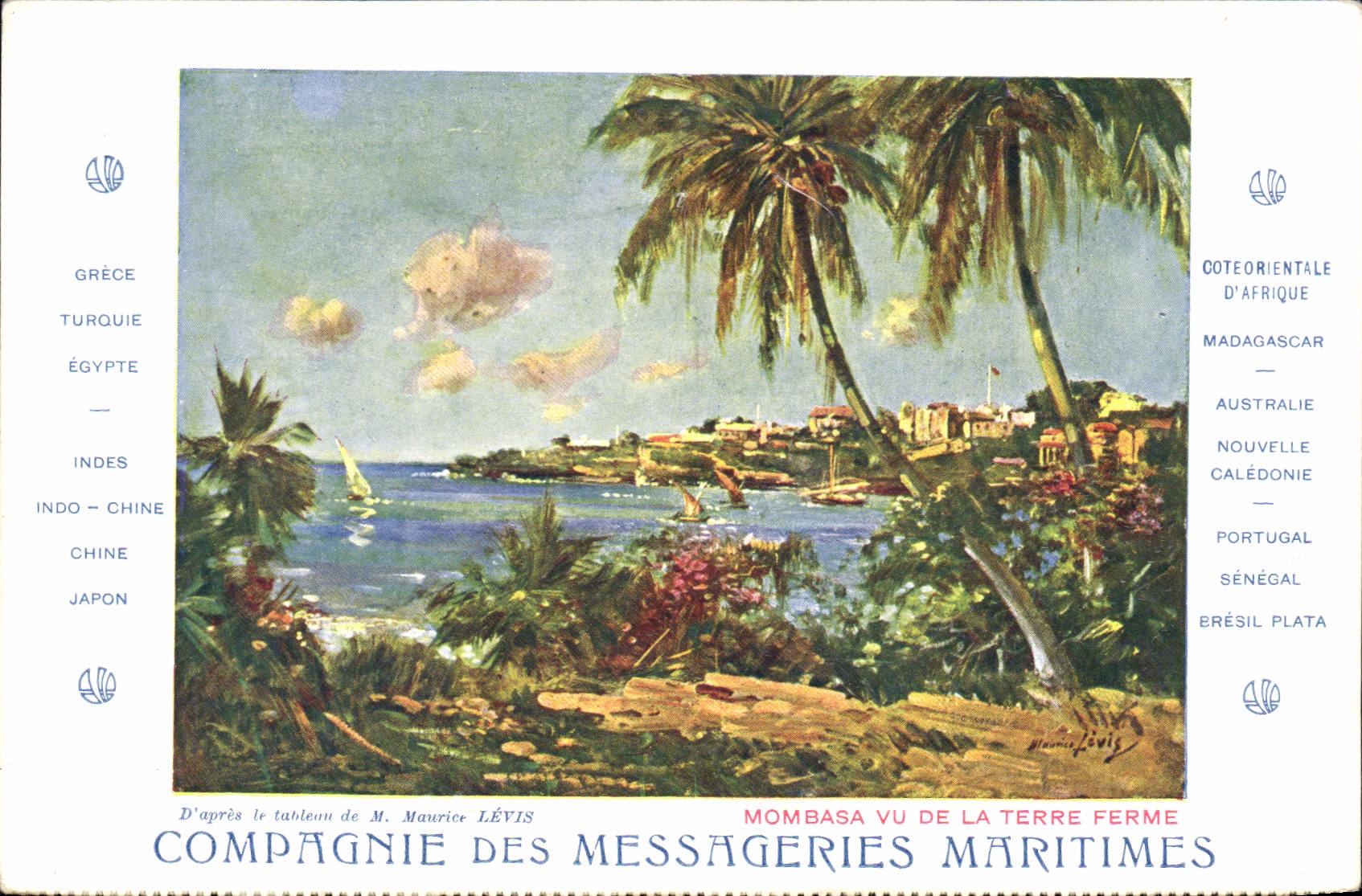 CPA Bateau Paquebot Messageries Maritimes Mombasa vu de la terre femer