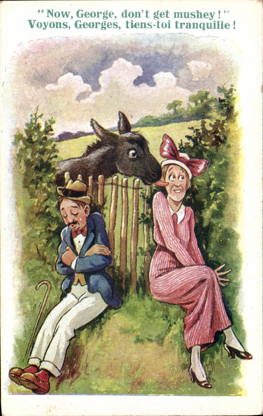 VINTAGE POSTCARD Fantaisie Illustrator Couples Ass Mule