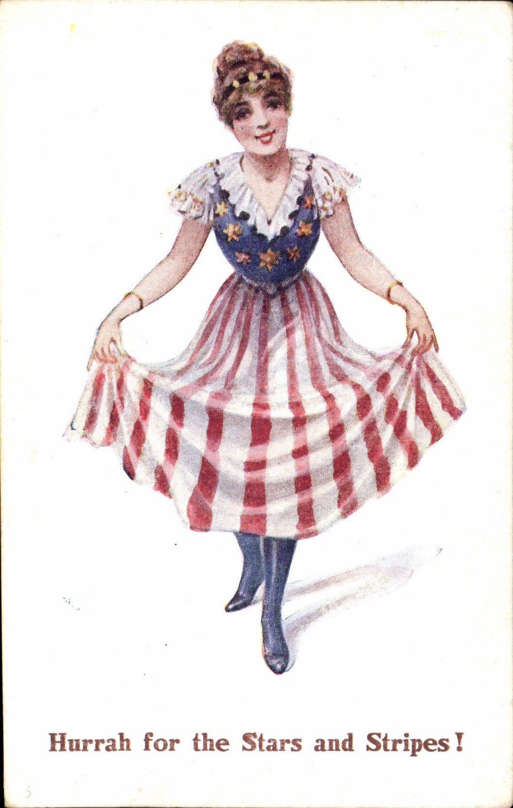 CPA Fantaisie Illustrateur Femme Hurrah for the Stars and stripes !