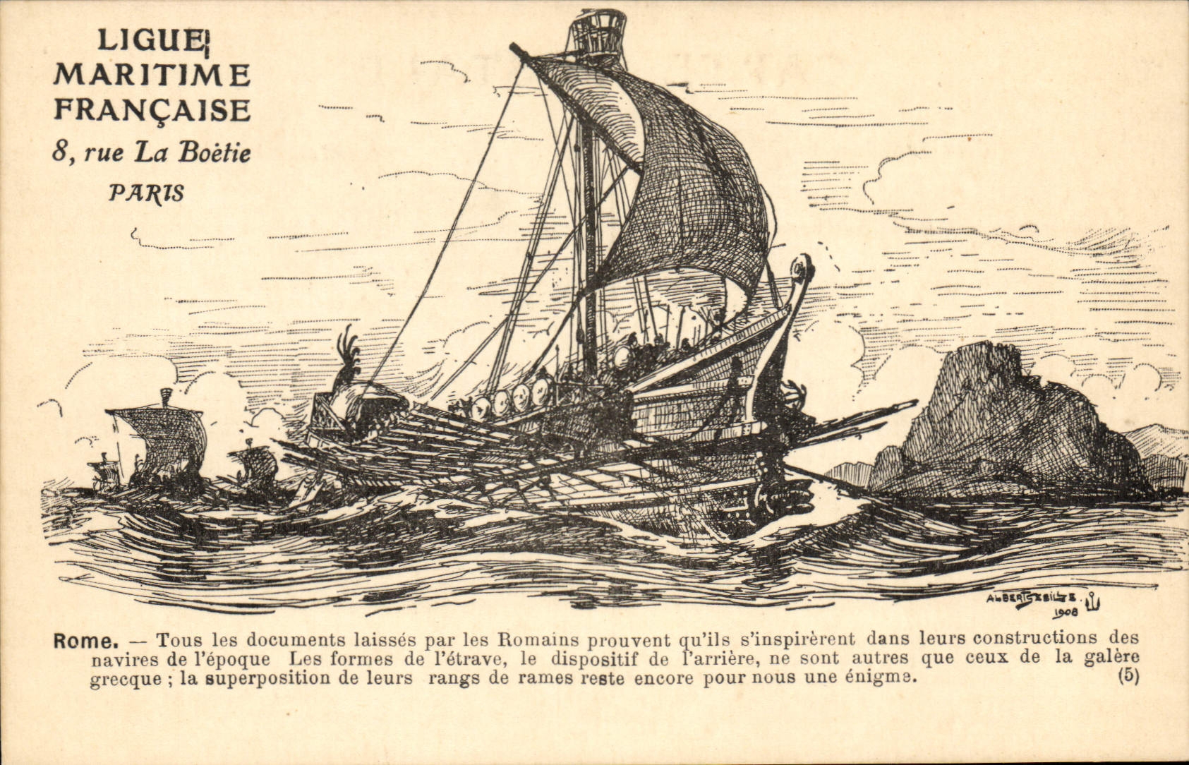 VINTAGE POSTCARD Sailing Boat Rome Wooden bowl