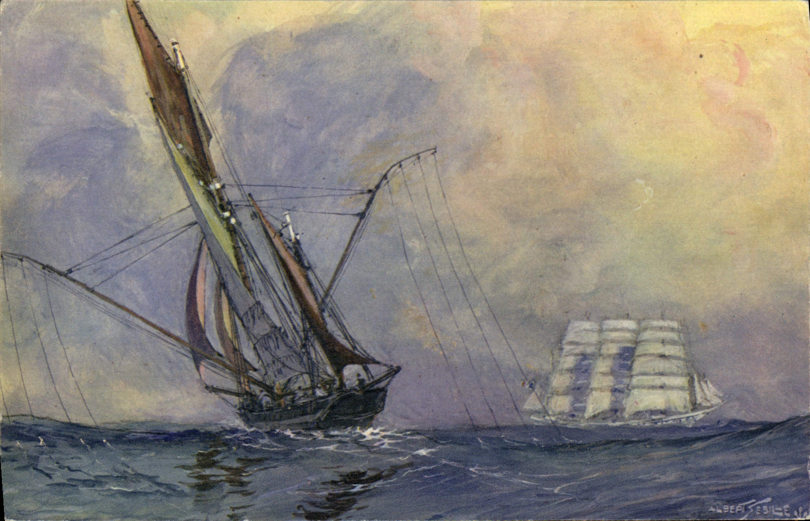 CPA Bateau Thonier sur les lieux de peche les lignes a la mer Sebille
