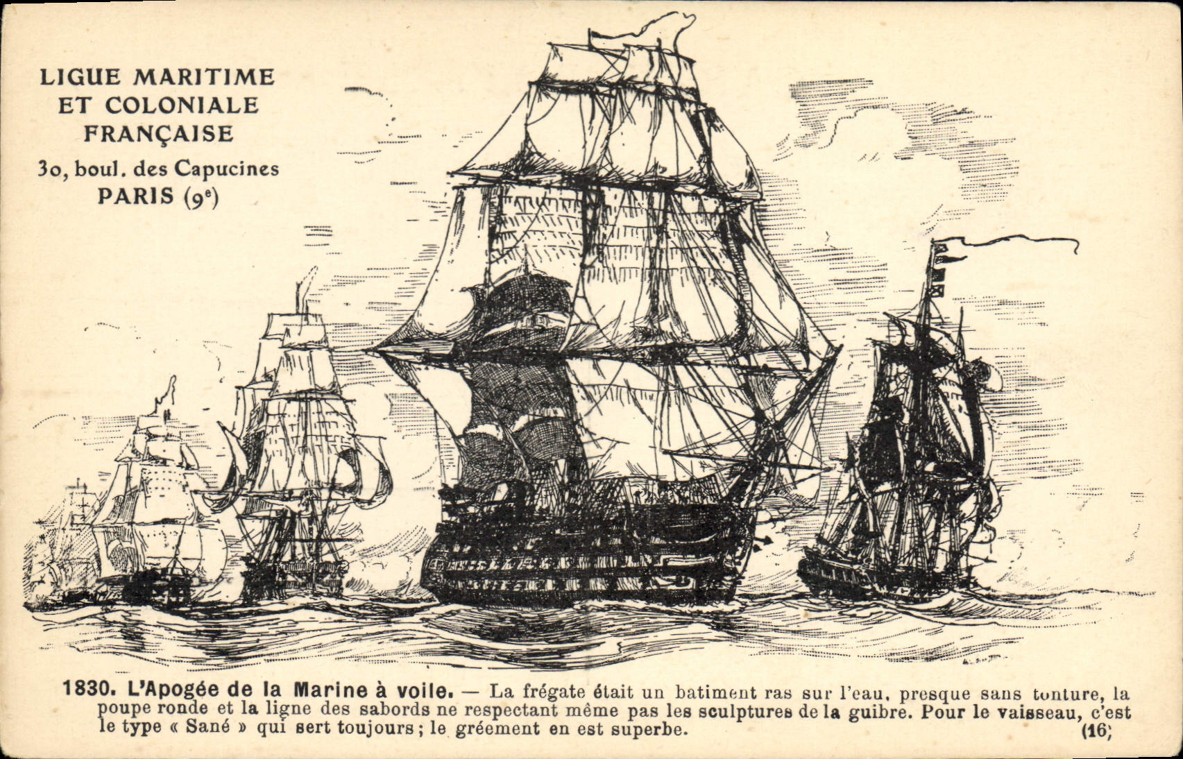 VINTAGE POSTCARD Sailing Bateau the apogee of the navy has Sebille veil