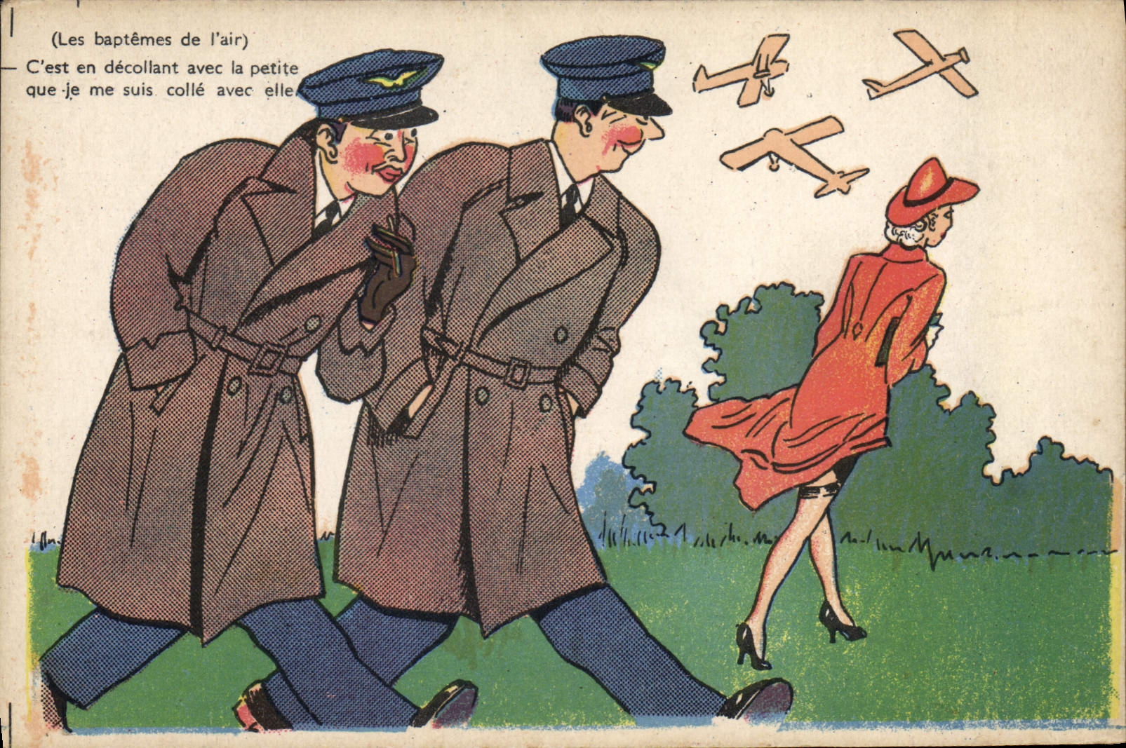 VINTAGE POSTCARD Illustrateur Spahn Flies Plane