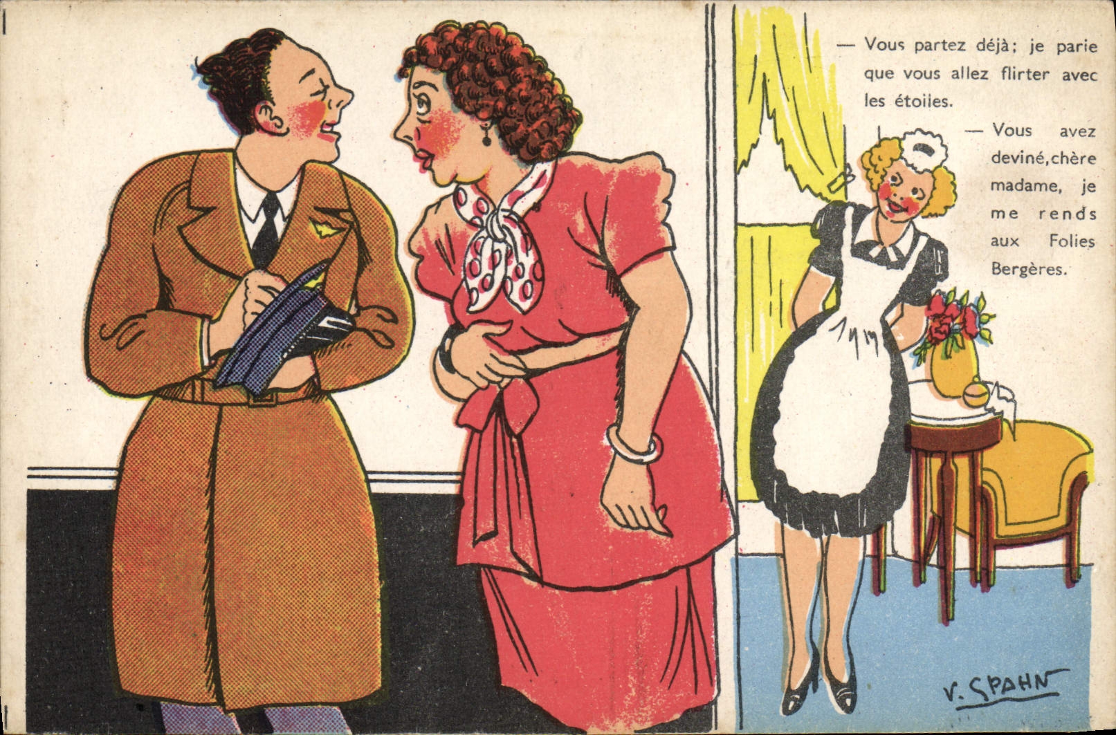 CPA Illustrateur Spahn Pilote Folies Bergeres