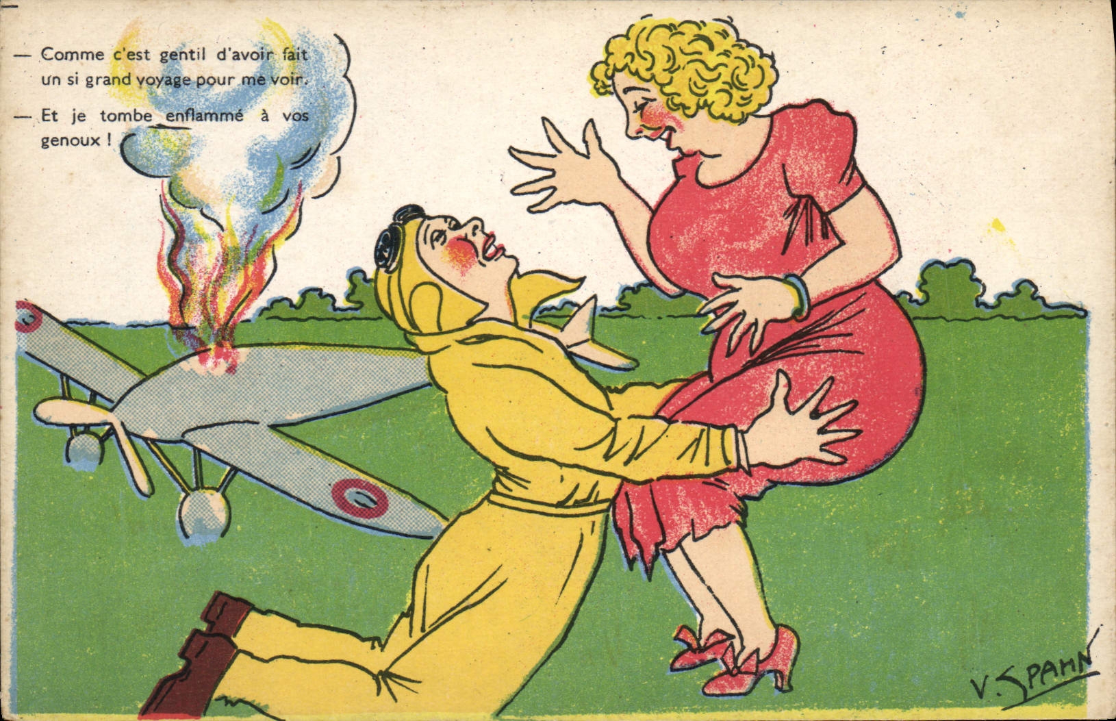 VINTAGE POSTCARD Illustrator Spahn Plane