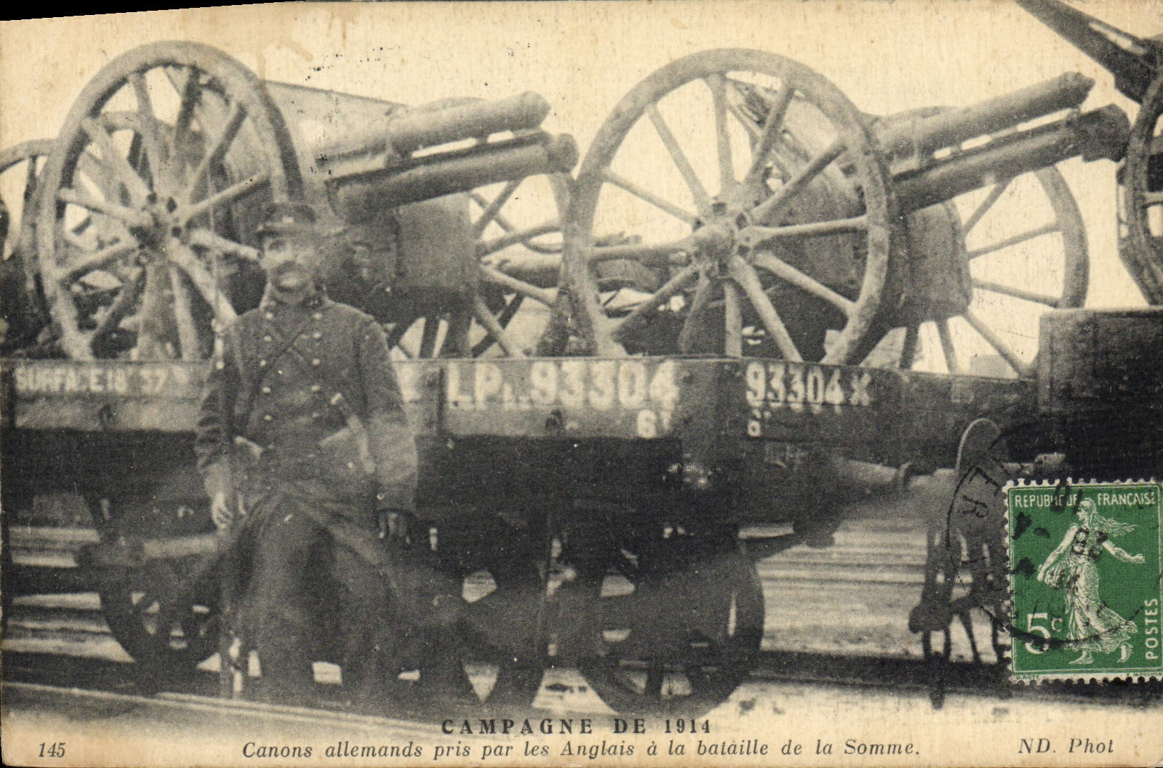 VINTAGE POSTCARD Militaria German Guns taken by English with the battle of the Sum
