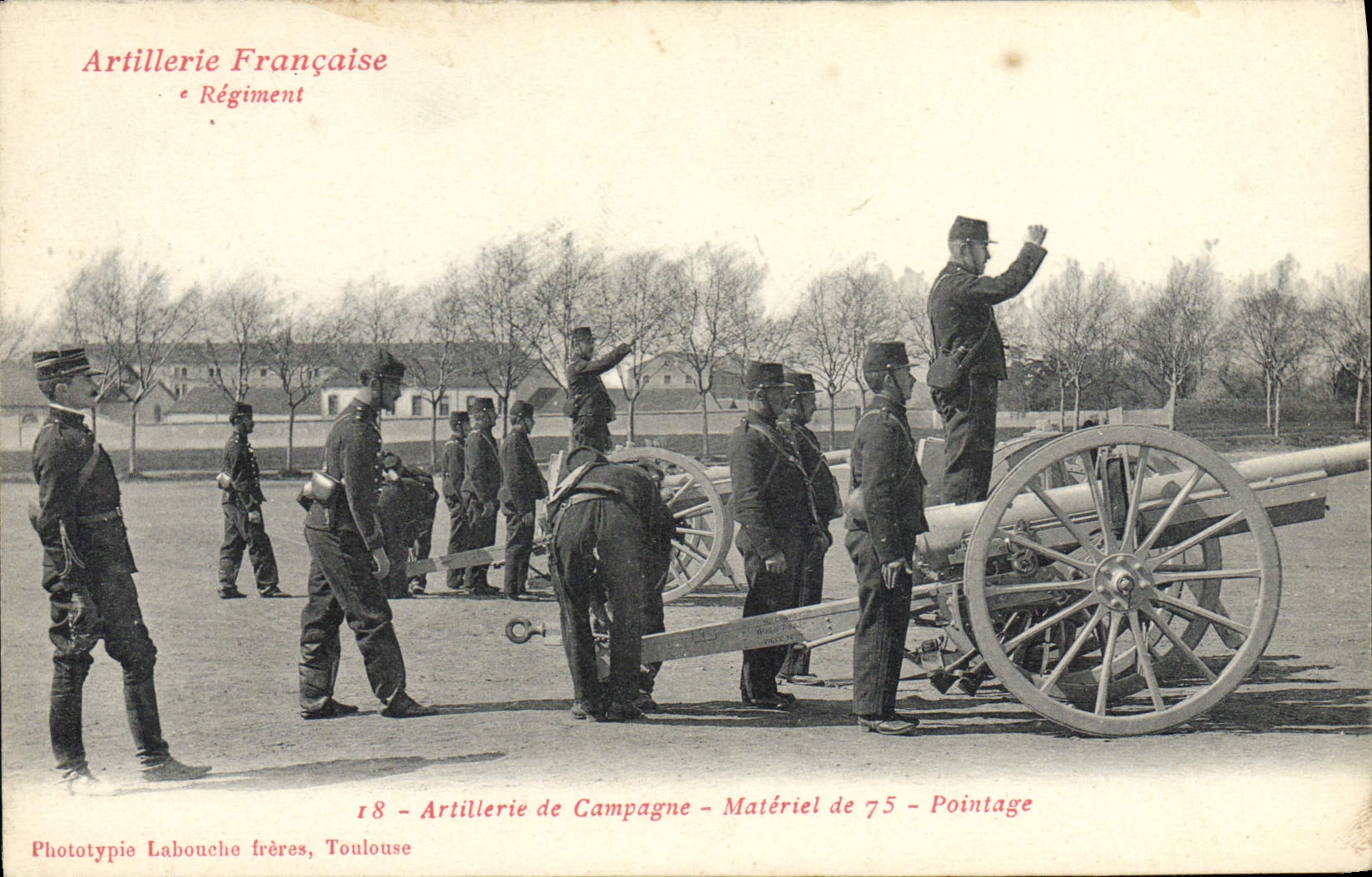 VINTAGE POSTCARD Militaria Field artillery Material of 75 Pointing