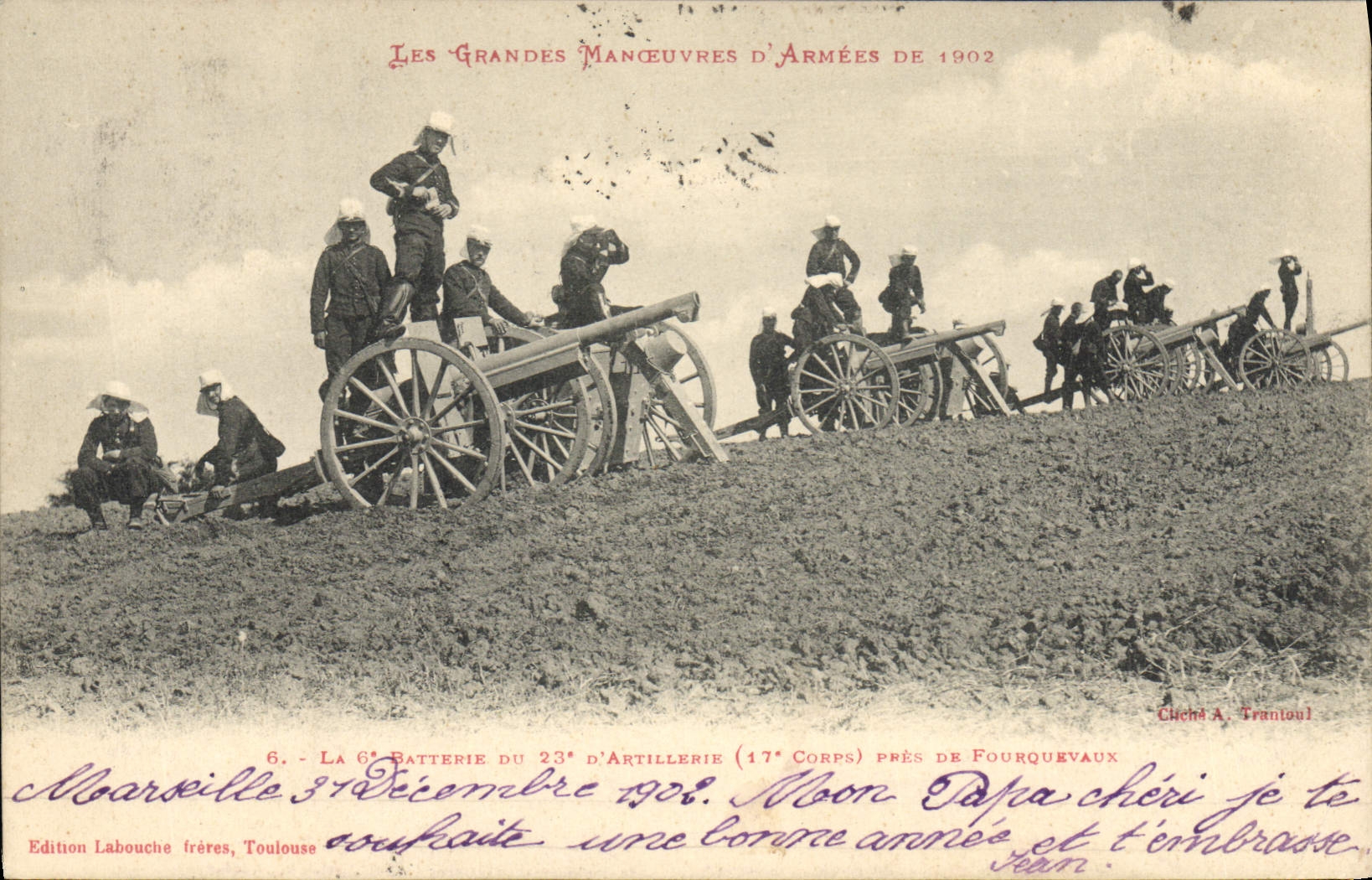 VINTAGE POSTCARD Militaria army maneuvers of armies of 19052 the 6th battery of 23rd of artillery close to Fourquevaux